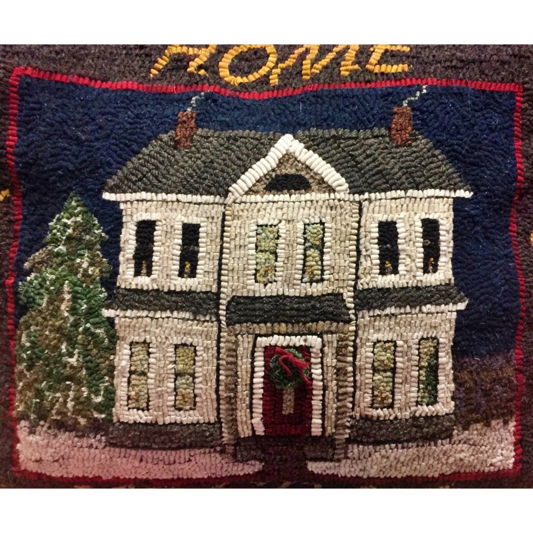 Home for the Holidays, rug hooked by Unknown