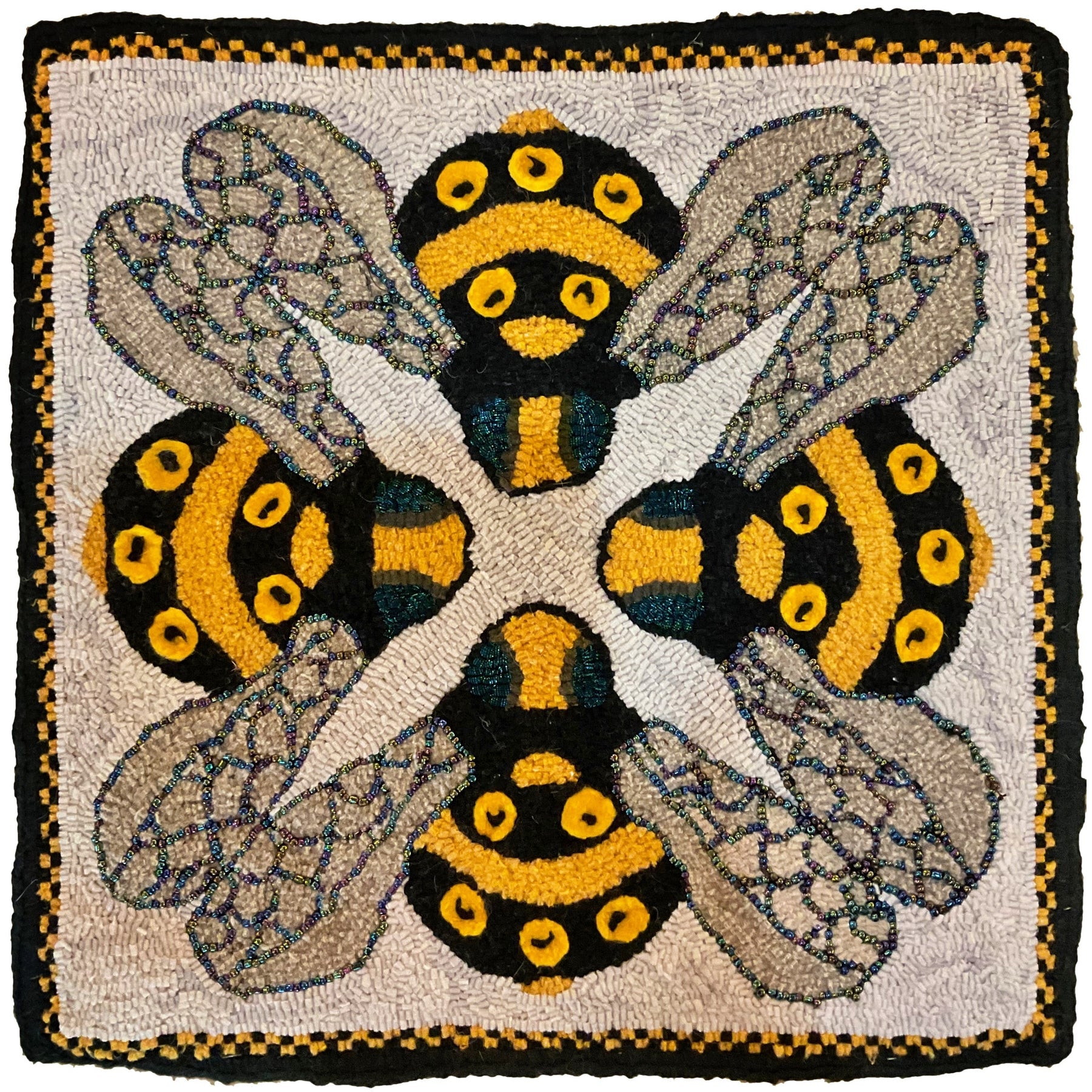 Bee Friends, rug hooked by Sue Barry