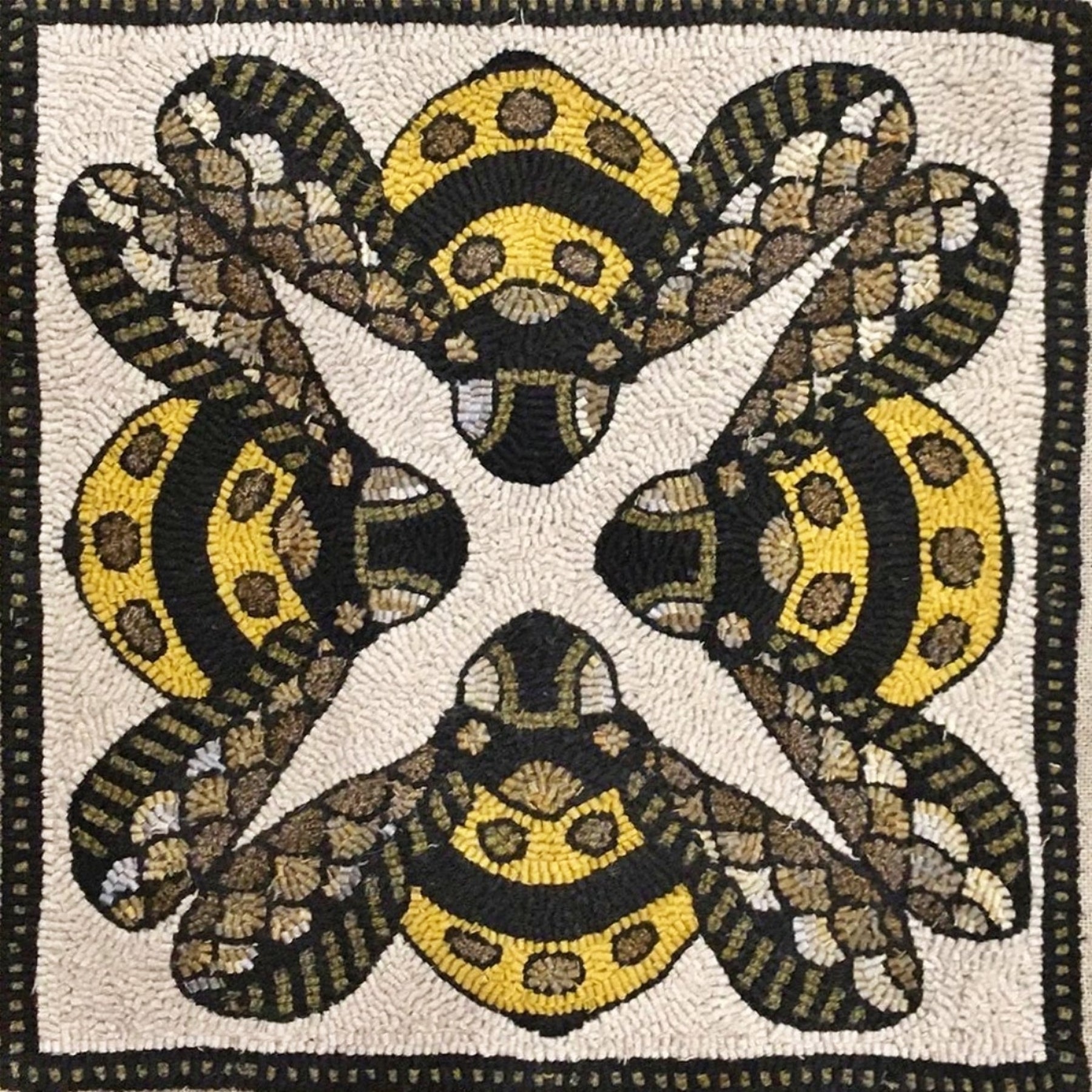 Bee Friends, rug hooked by Unknown