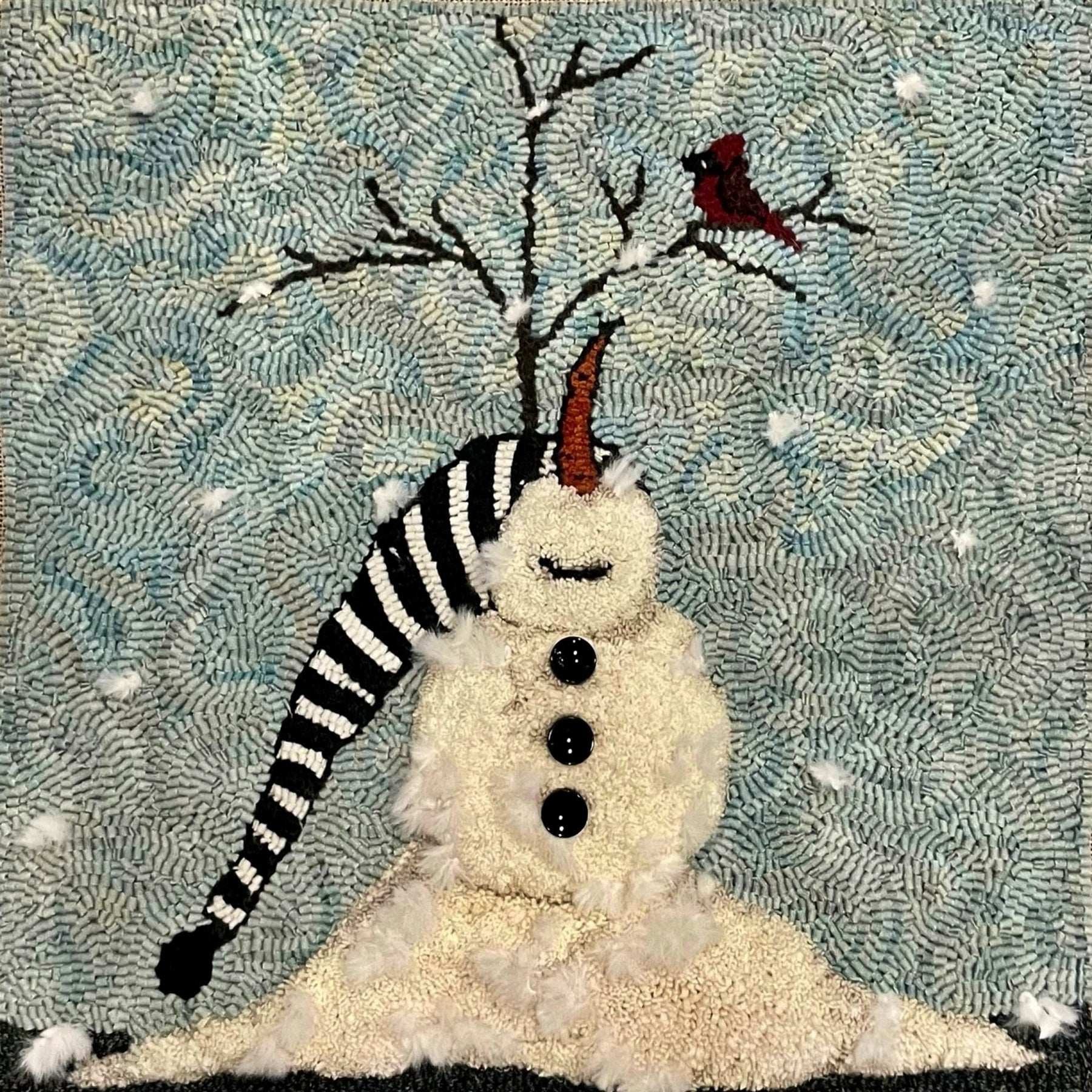 Nice Snowing Ewe, rug hooked by Unknown