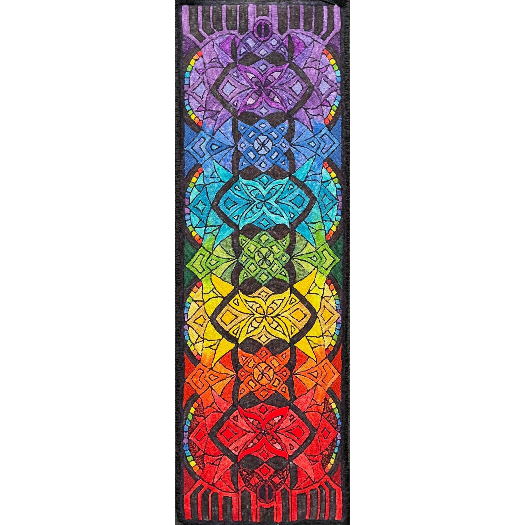Butterfly Garden Runner, rug hooked by Cyndy Duade