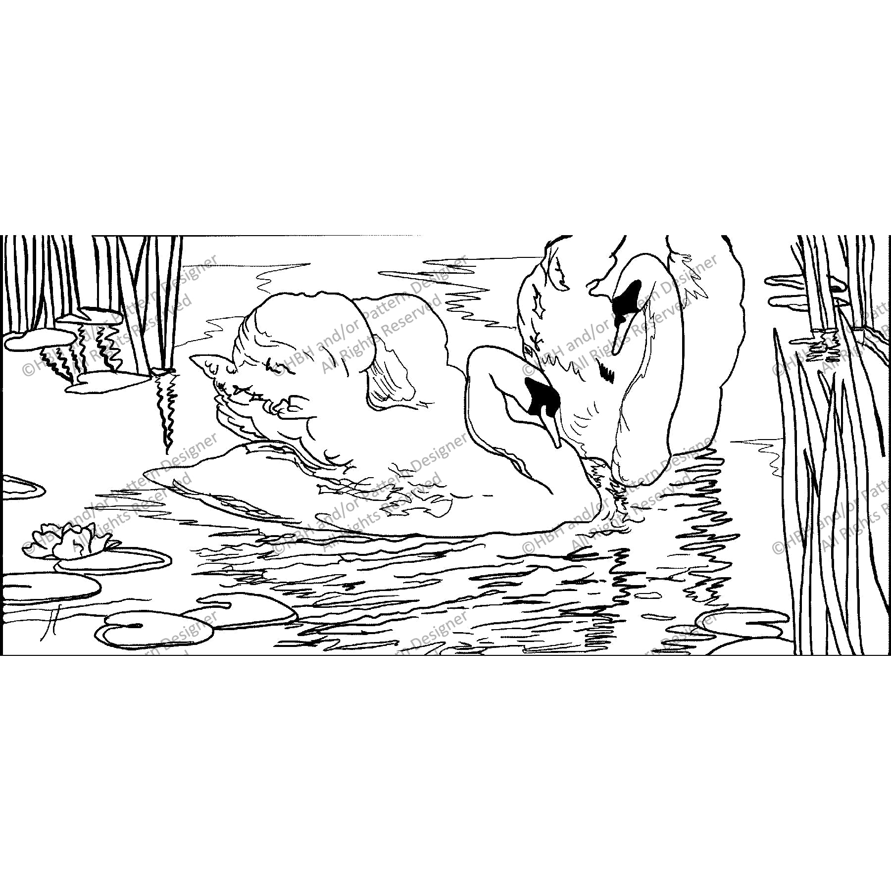 Two Swans, Alfredo Muller, 1903, rug hooking pattern