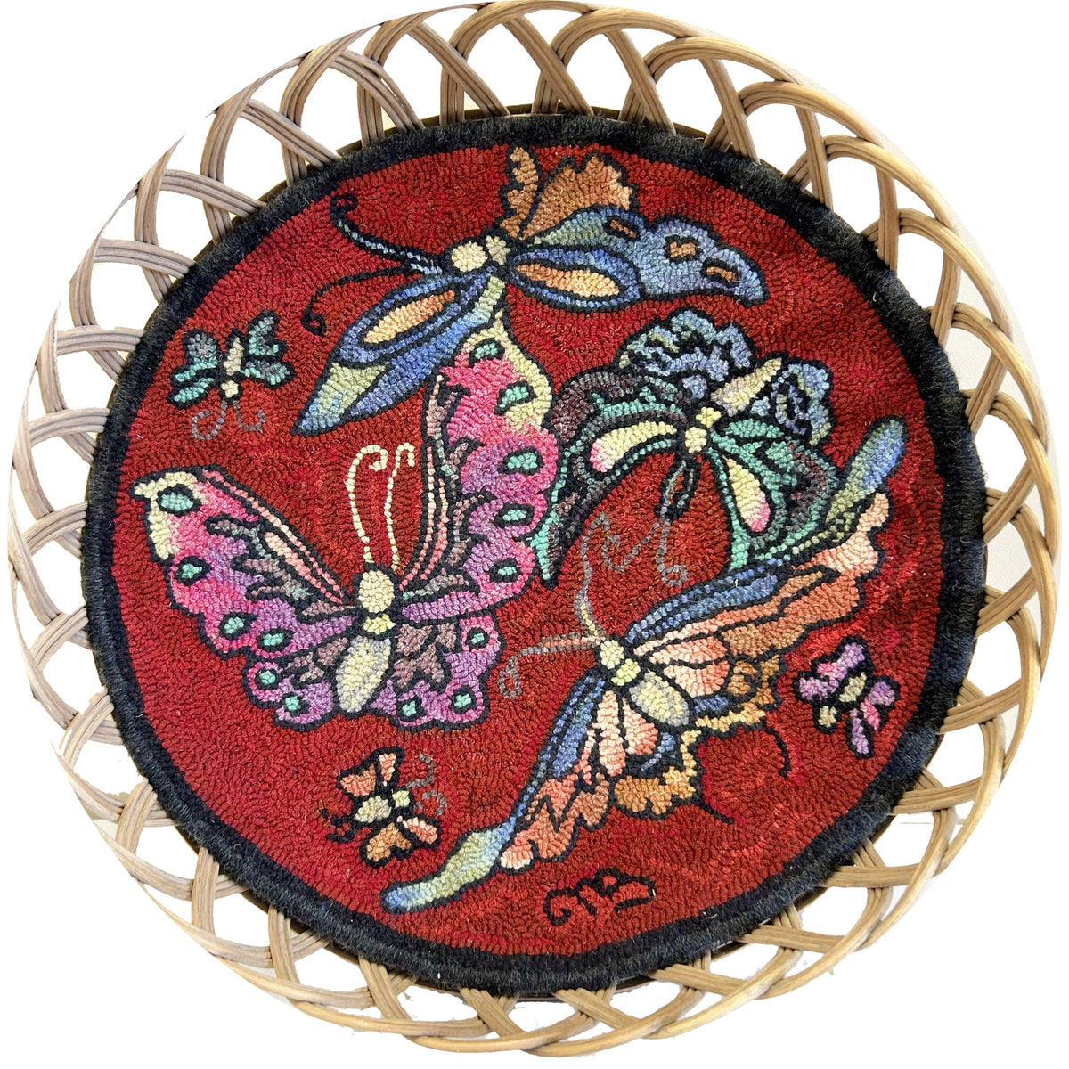 Oriental Butterflies, rug hooked by Heidi Grevstad