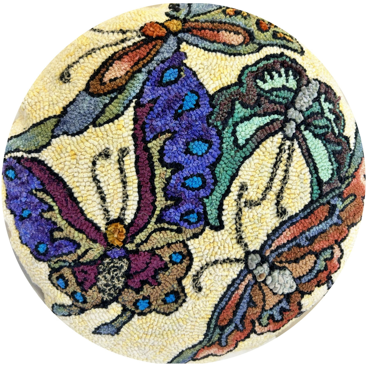 Oriental Butterflies, rug hooked by Lynne Howard