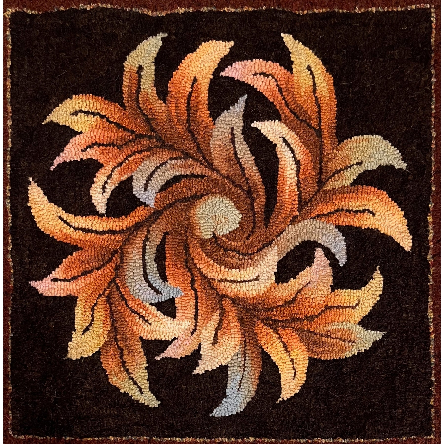 Pinwheel Scroll, rug hooked by Donna Null