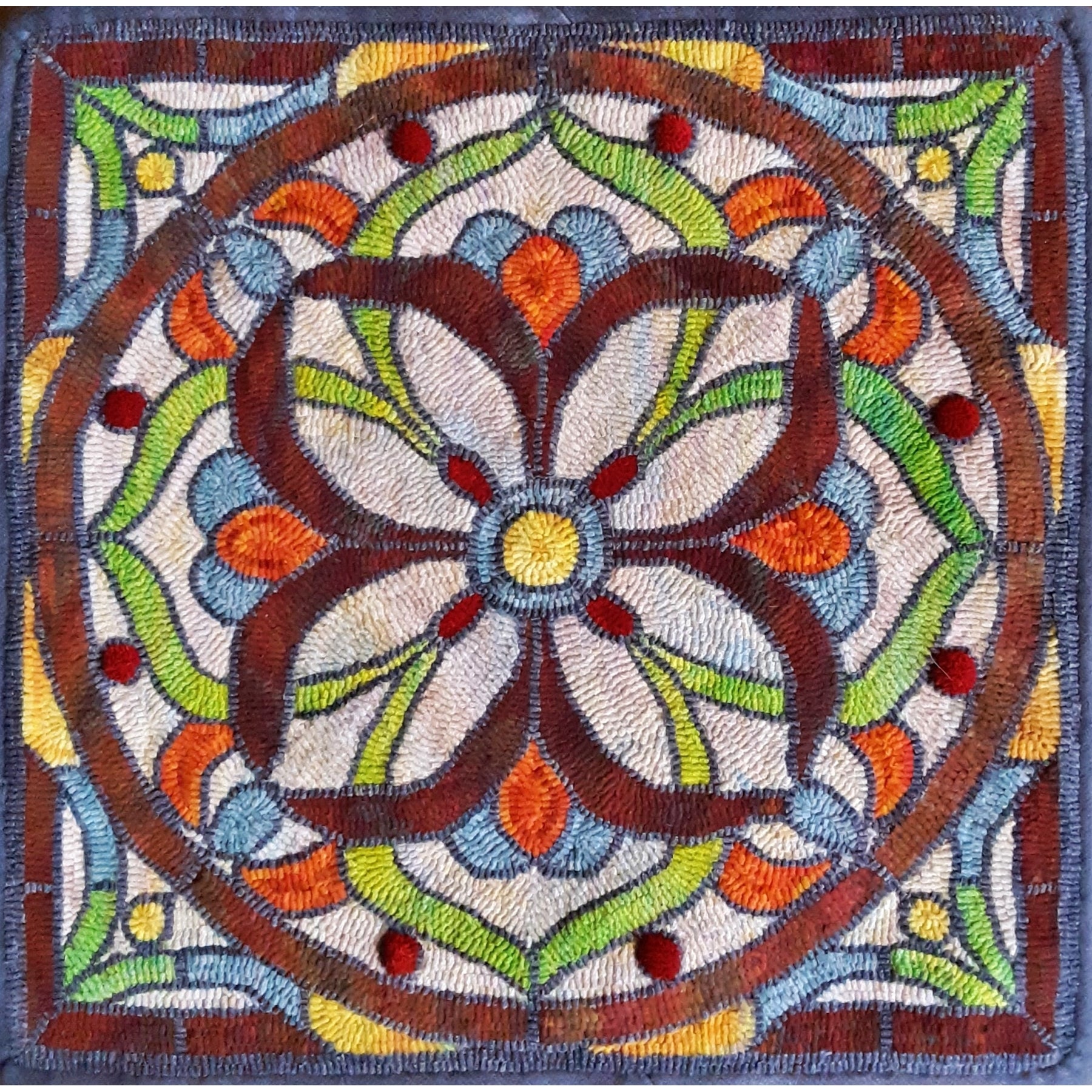 Stained Glass Mosaic, rug hooked by Helen Mar Parkin V2
