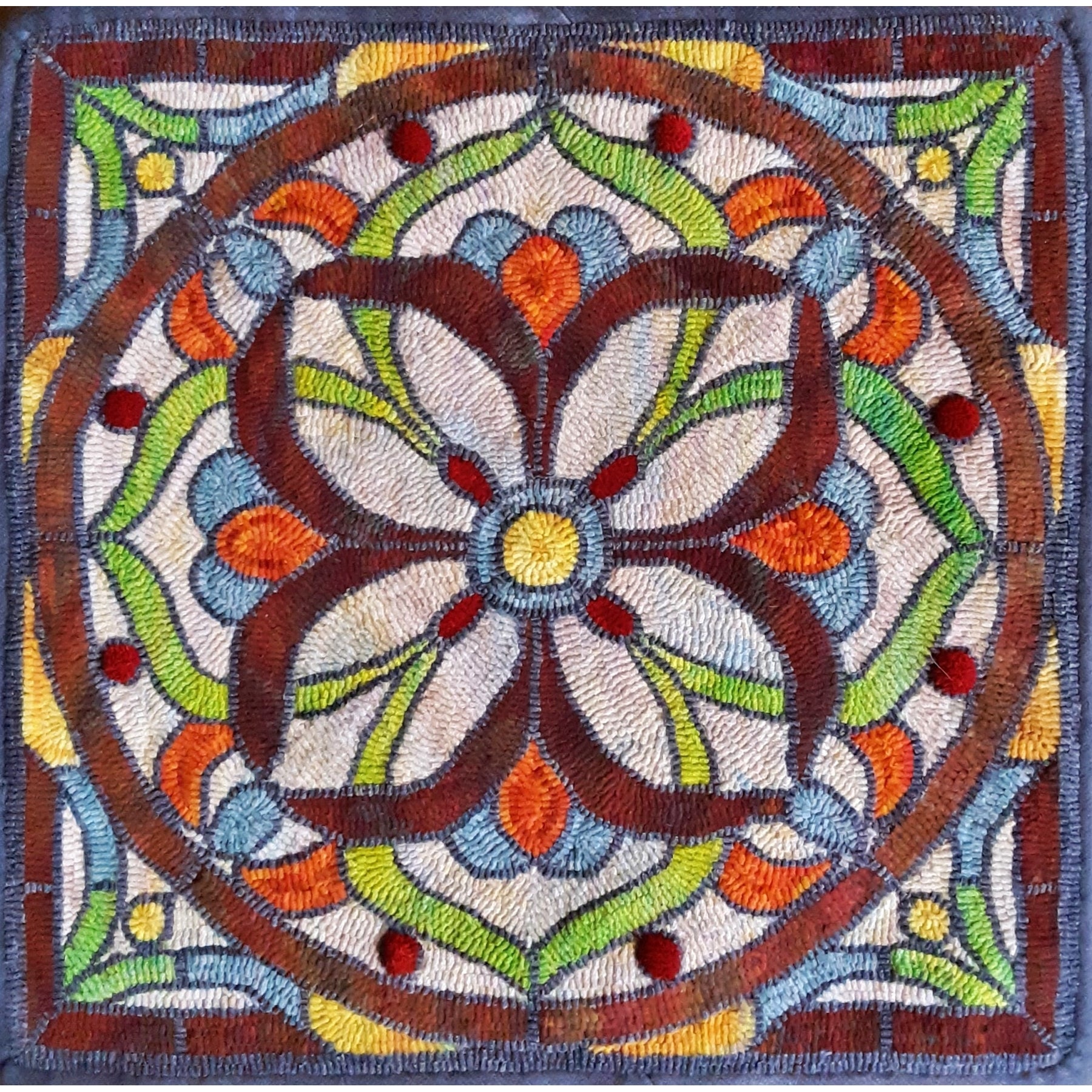 Stained Glass Mosaic, rug hooked by Helen Mar Parkin