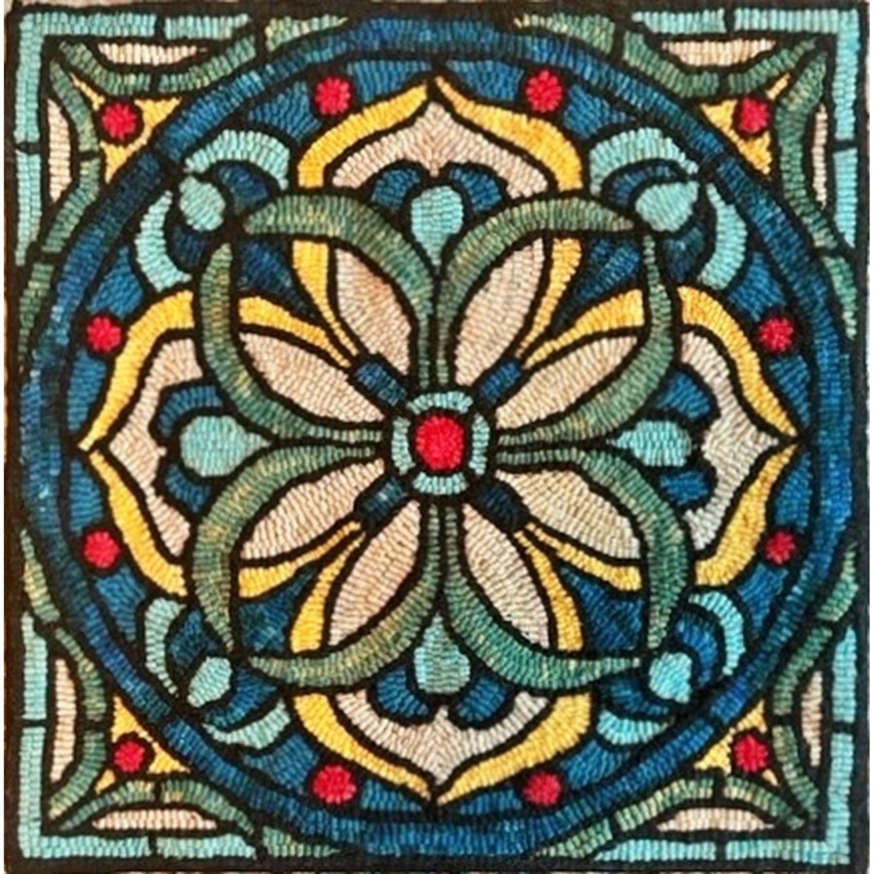 Stained Glass Mosaic, rug hooked by Stacey Watt V1