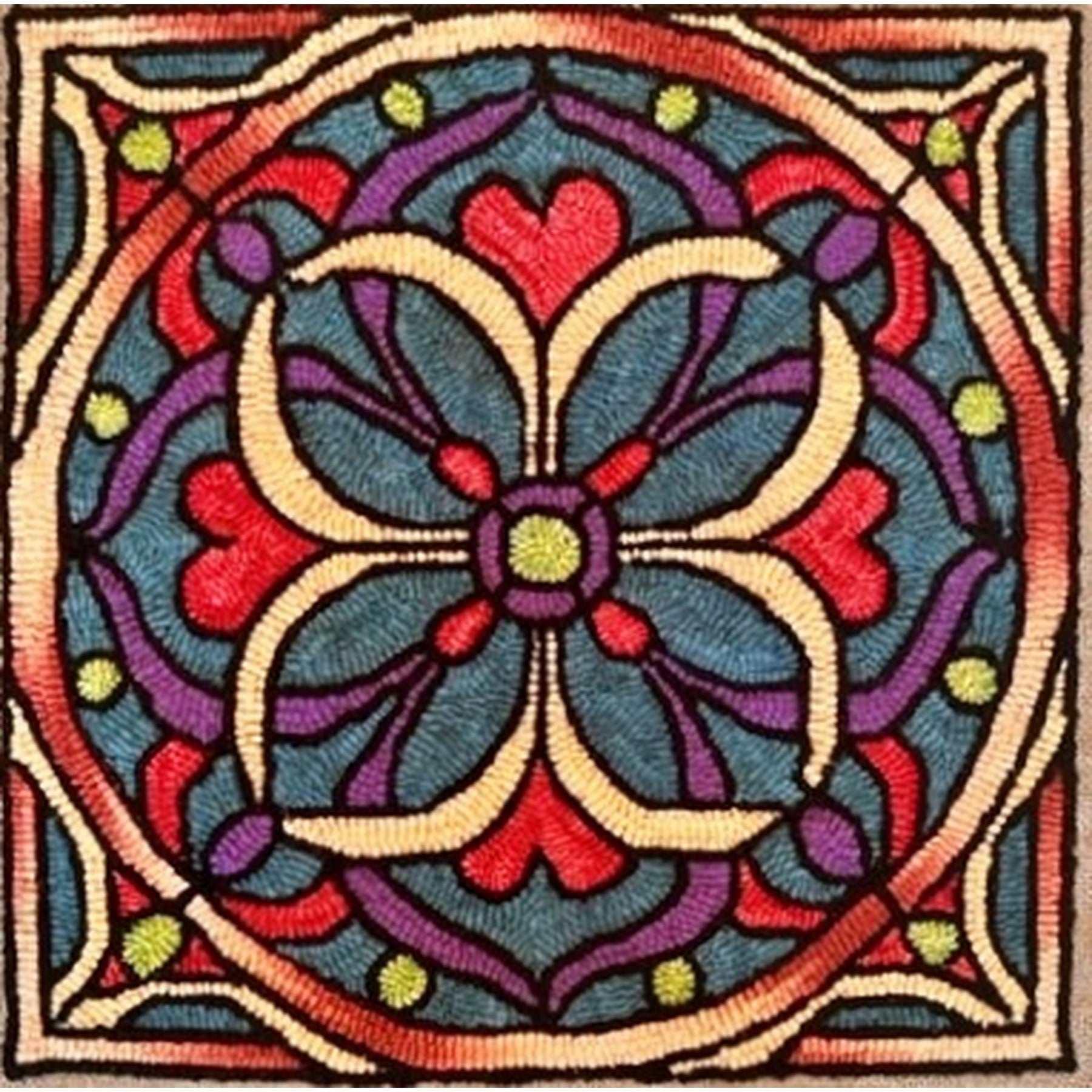 Stained Glass Mosaic, rug hooked by Stacey Watt V2
