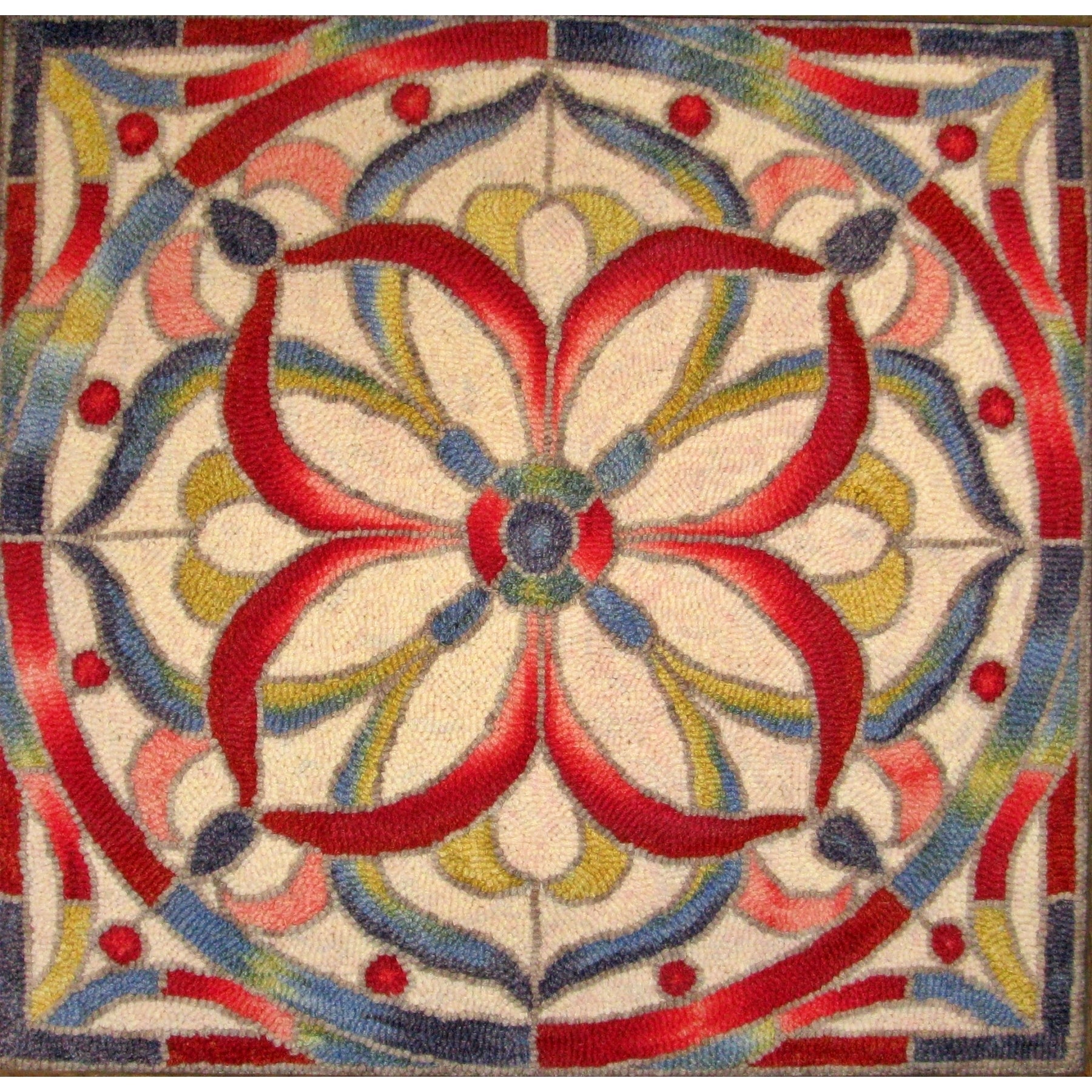 Stained Glass Mosaic, rug hooked by Linda Bell