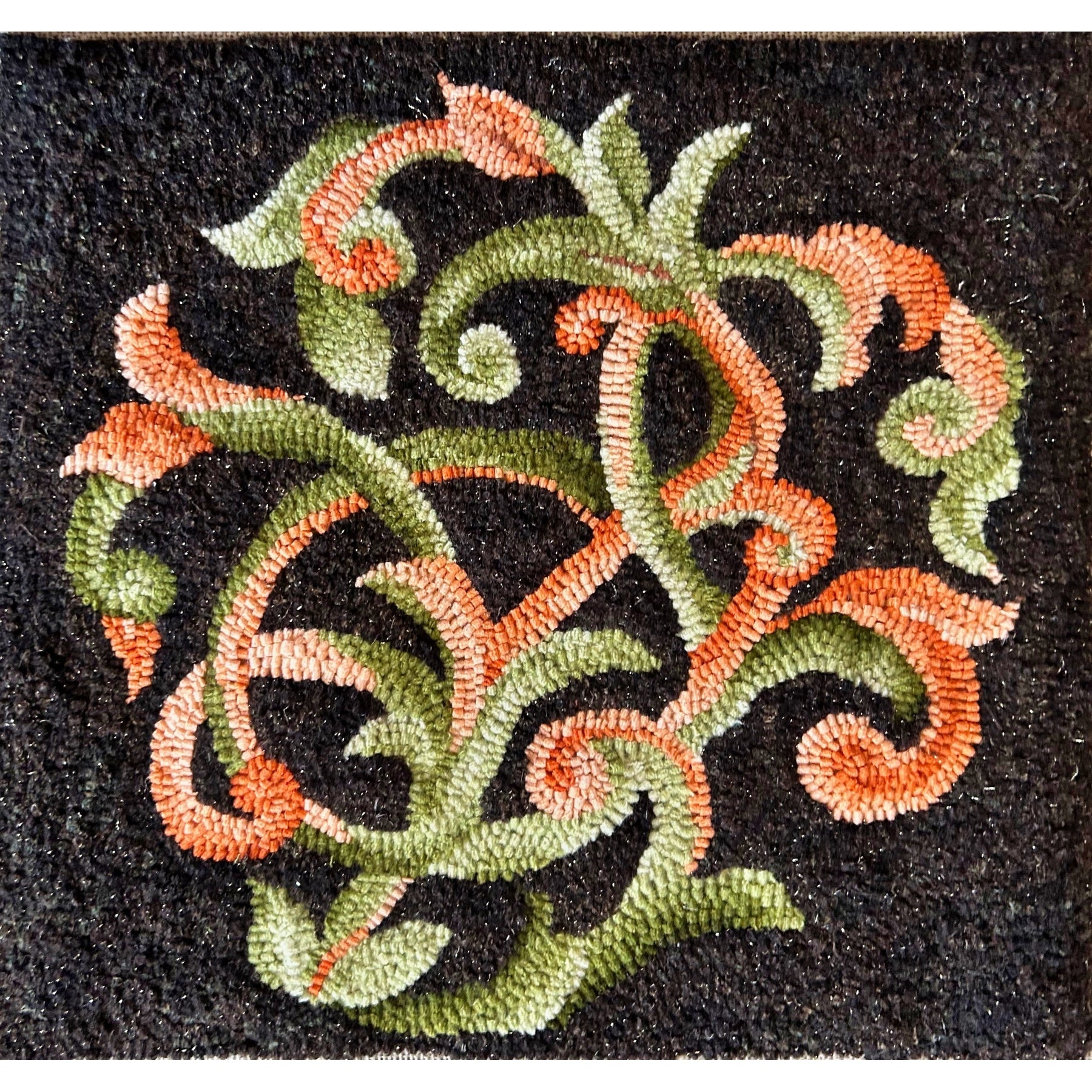 Twisted Scroll, rug hooked by Mary O'Donnell
