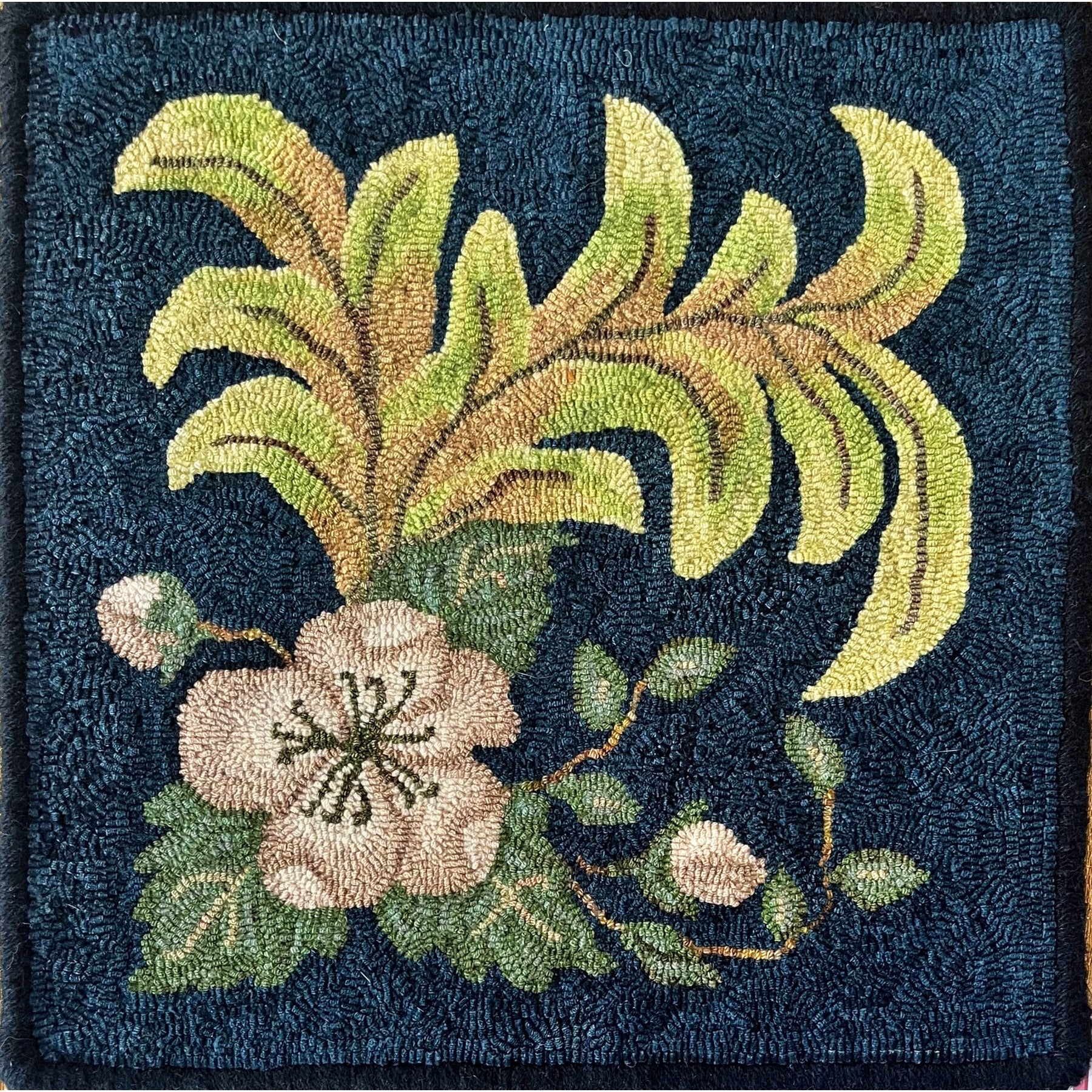 Wild Rose Scroll, rug hooked by Rebecca Cook