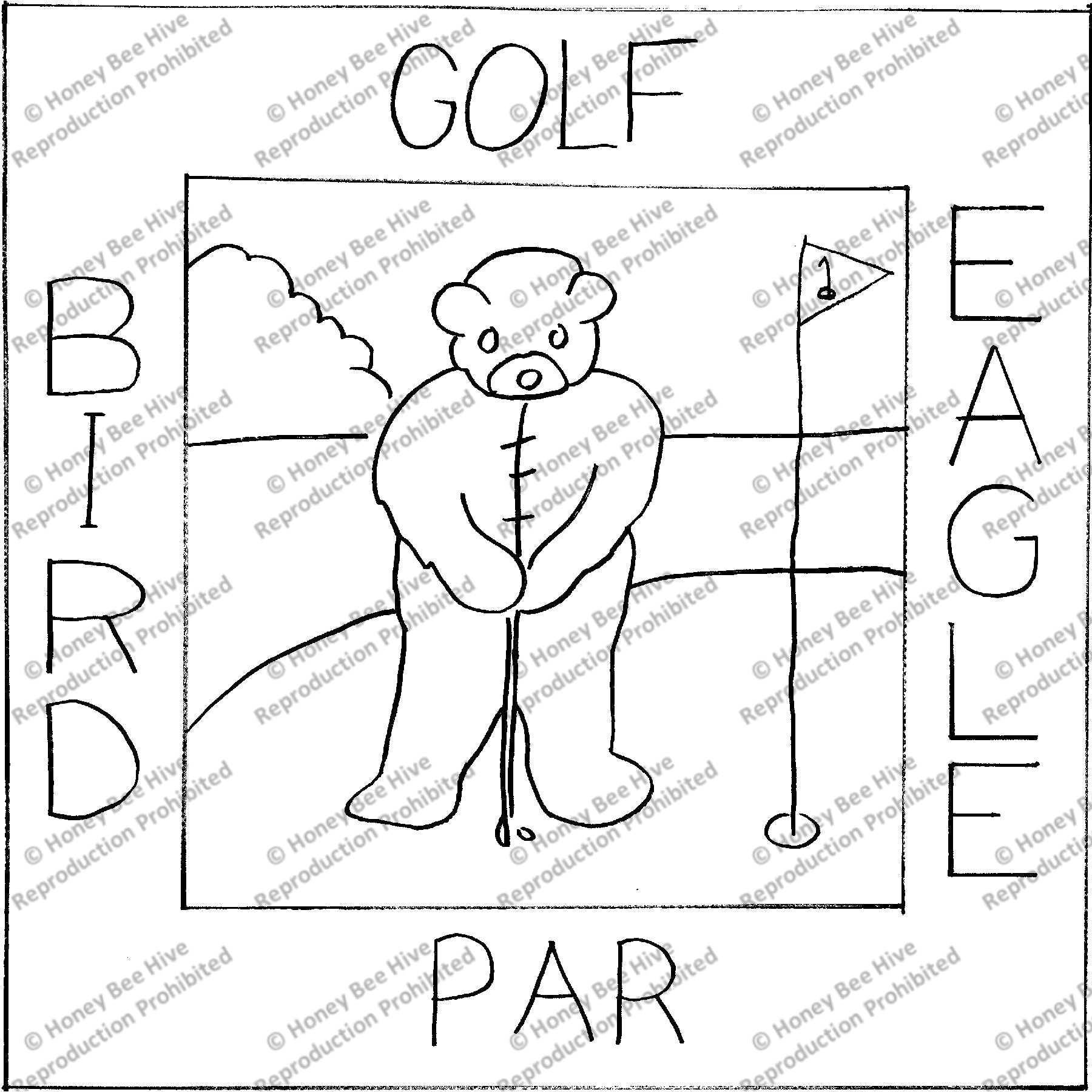 Teddy - Golfing, rug hooking pattern