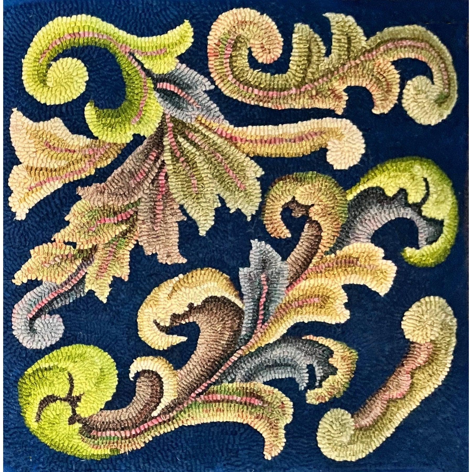 Scrolls, rug hooked by Ellen Forstrom