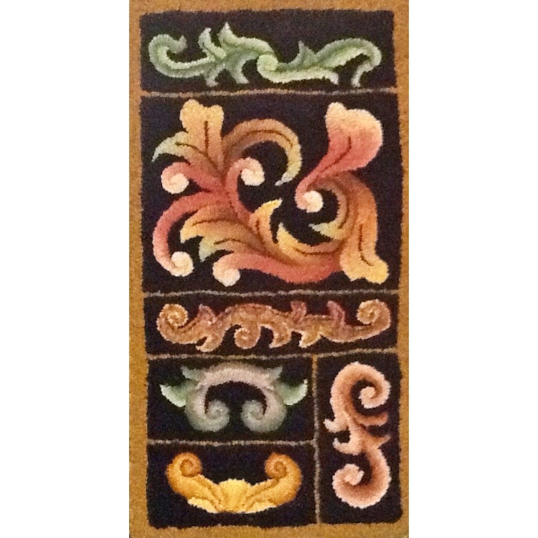 Scroll Sampler, rug hooked by Brenda Anderson