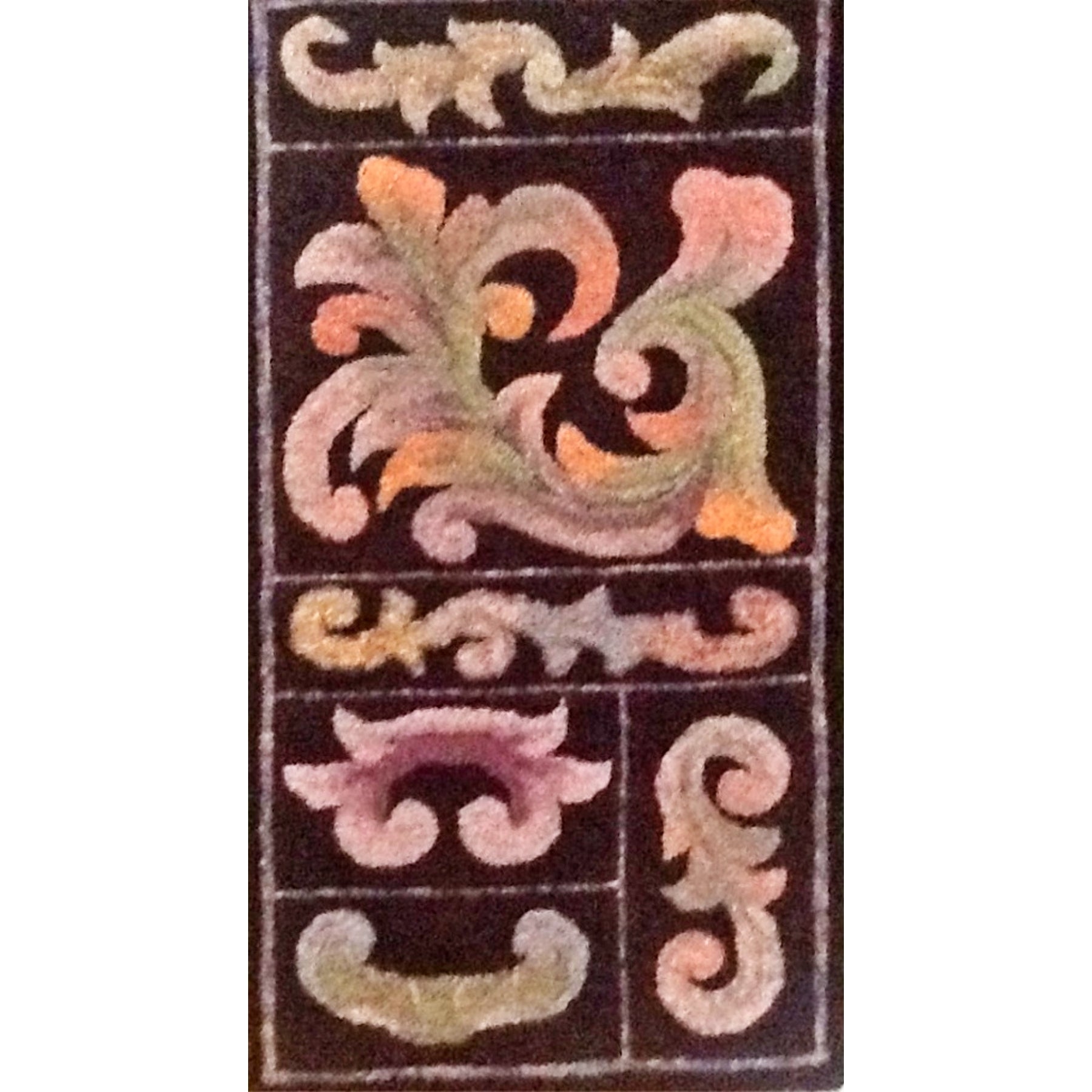 Scroll Sampler, rug hooked by Sherry Chandler