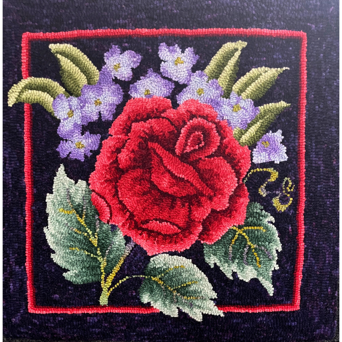 Rapture – Rose and Hydrangea, rug hooked by Kimberly Hirt