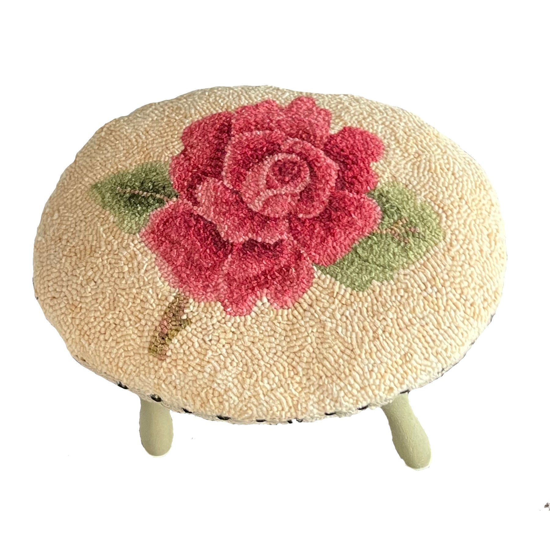 Sampler Rose, rug hooked by Jayne Nevins