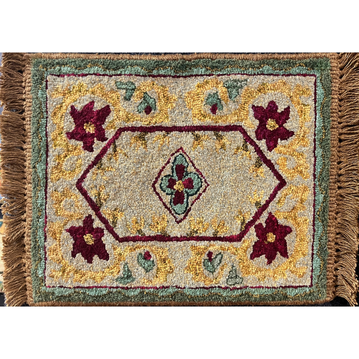 Persian Prayer, rug hooked by Kathie Yancey