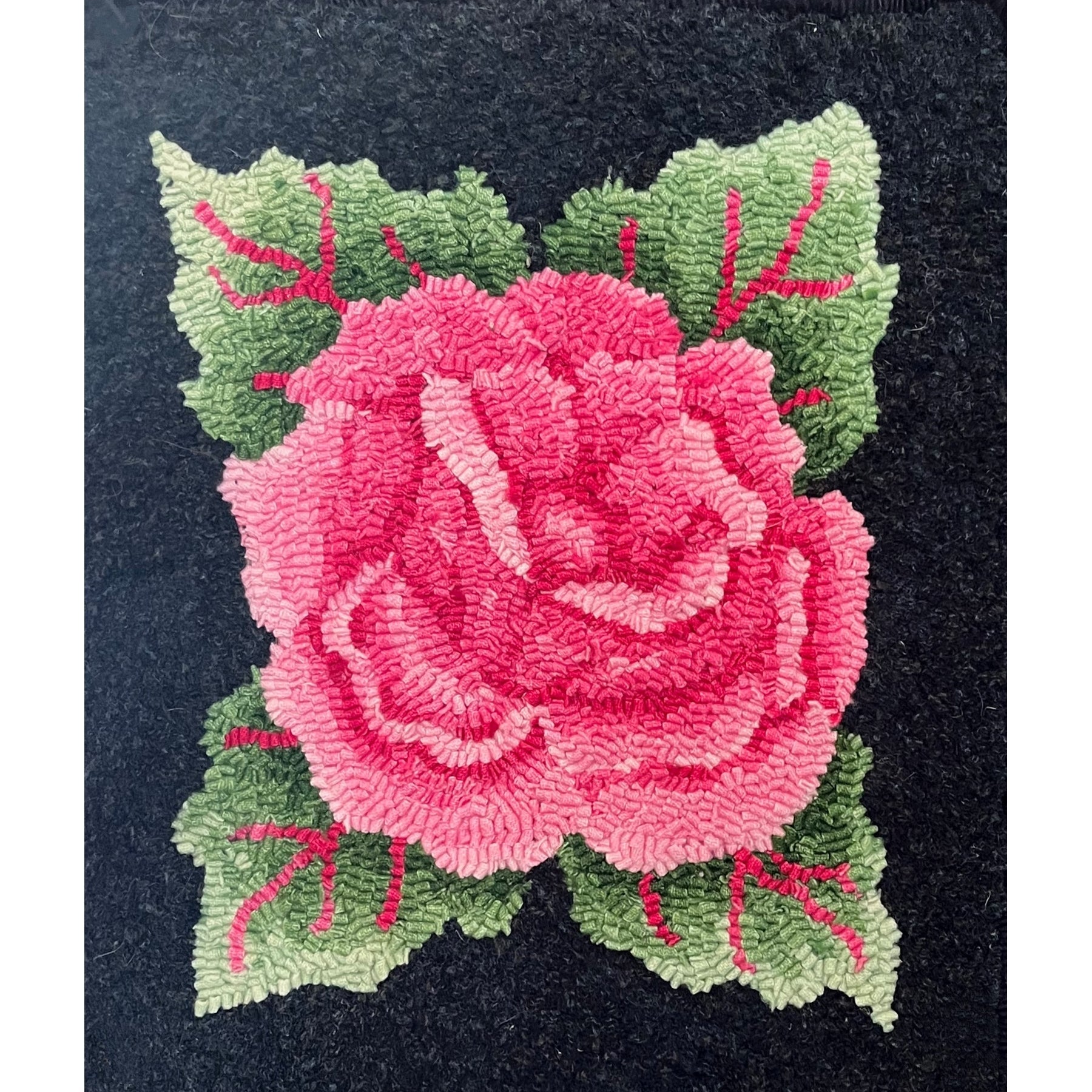 Alma's Reunion Rose, rug hooked by Susan Barry