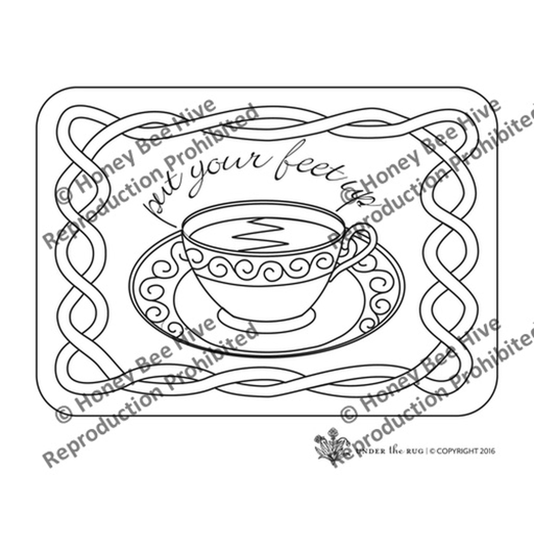 Teacup, Writing - Country Footstool Pattern, rug hooking pattern