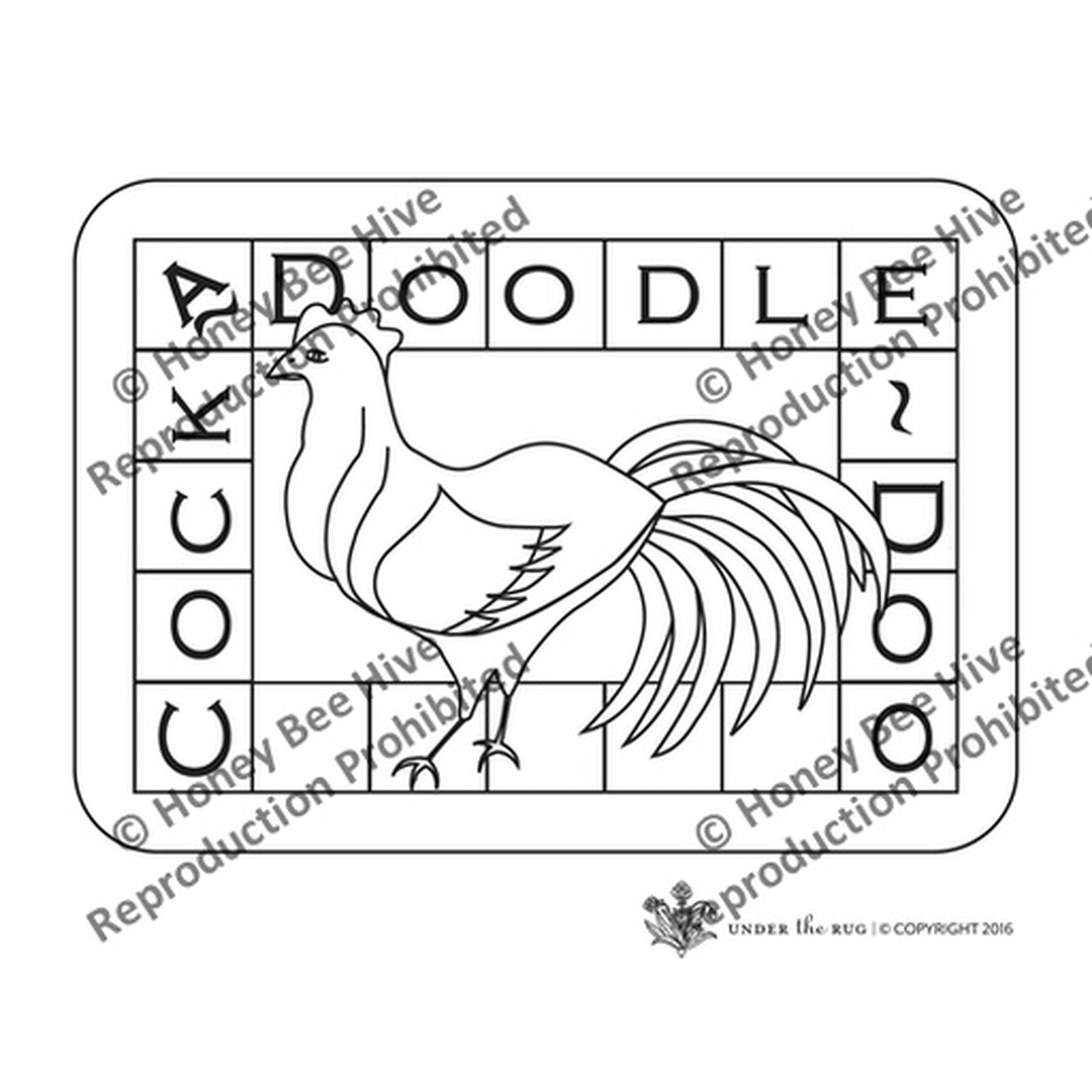 Cock - Country Footstool Pattern, rug hooking pattern