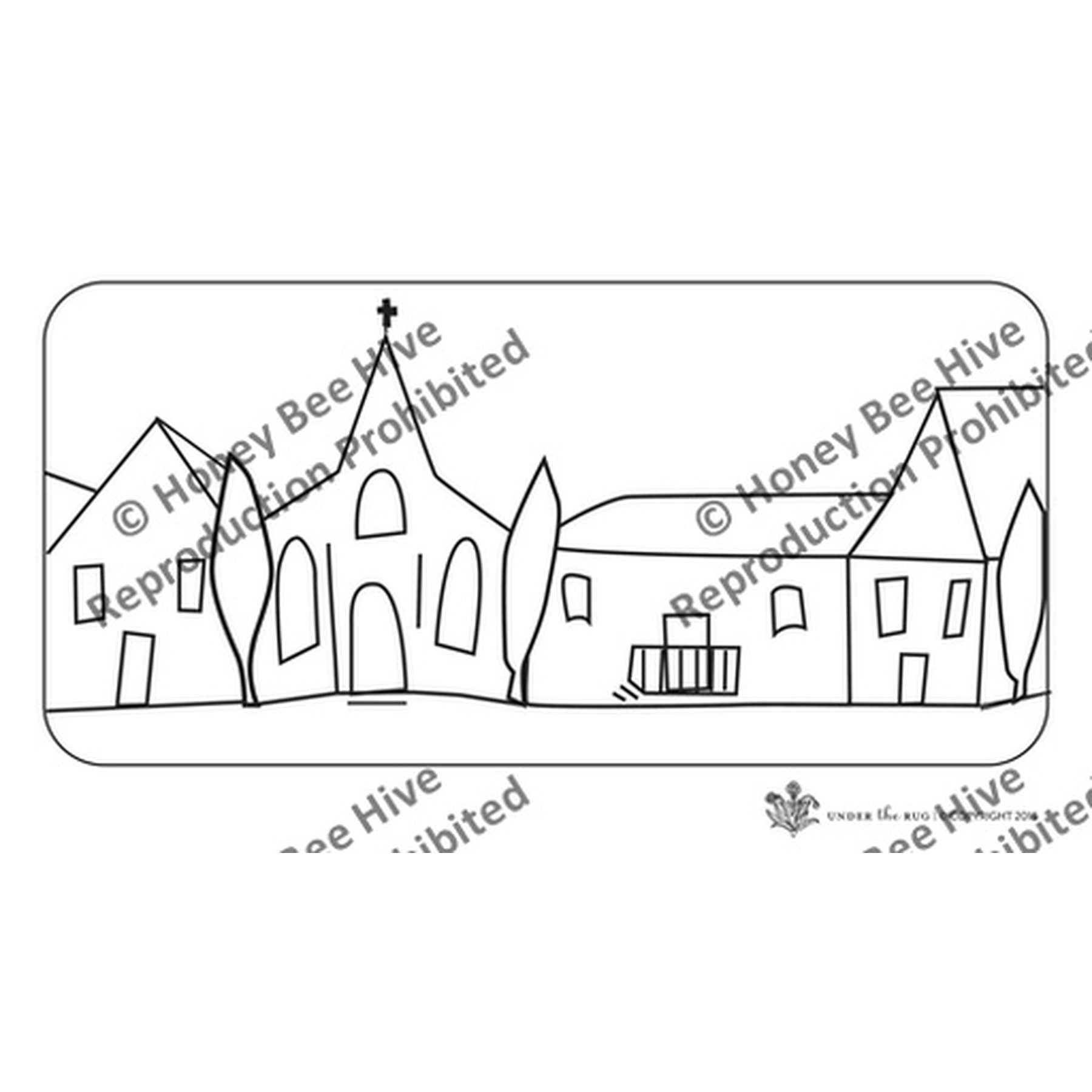 Town - Bench Footstool Pattern, rug hooking pattern