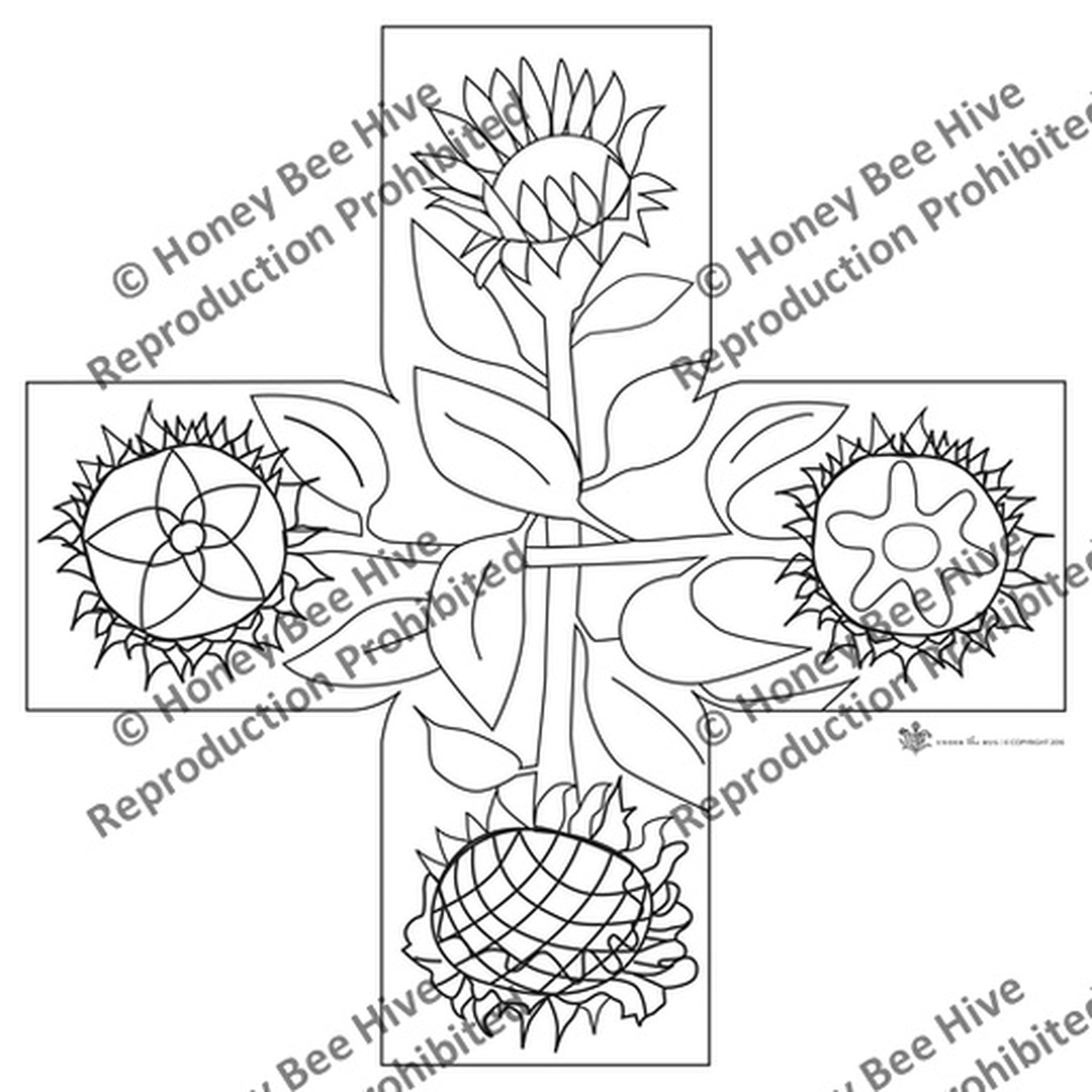 Sunflowers - Cube Footstool Pattern, rug hooking pattern