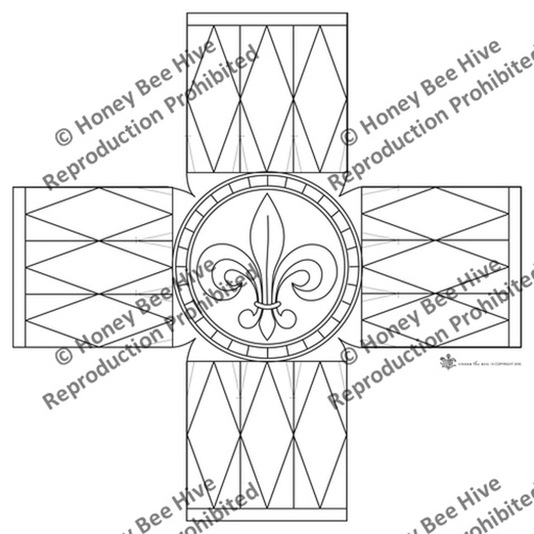 Fleur de Lis - Cube Footstool Pattern, rug hooking pattern