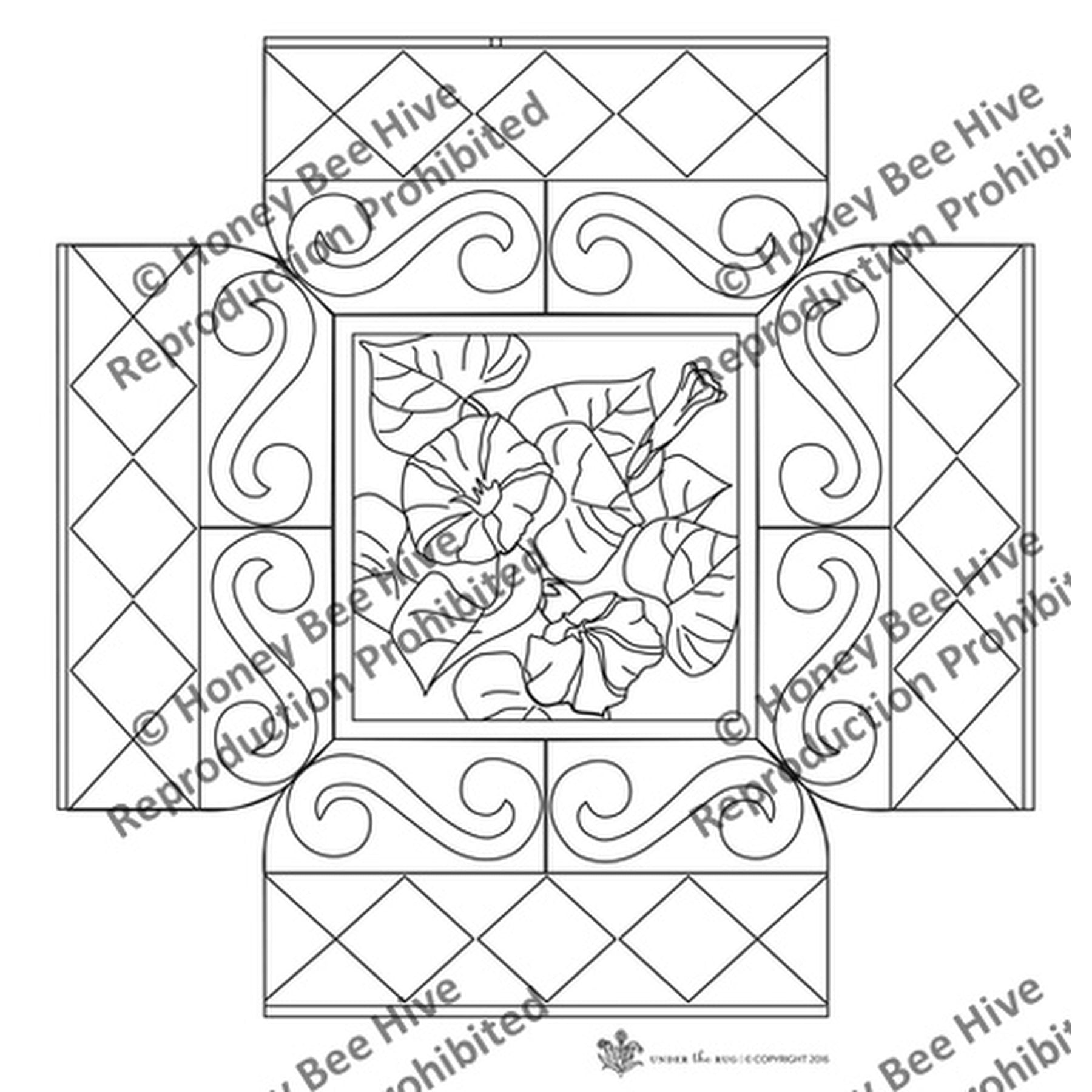 Morning Glory - Square Footstool Pattern, rug hooking pattern