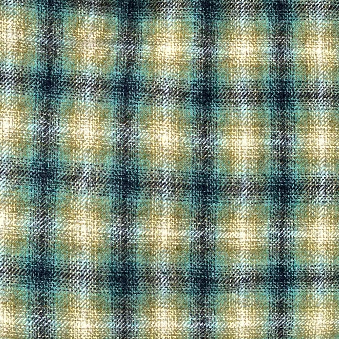 Green Blue, Teal and Tan Plaid Wool (WS1045)