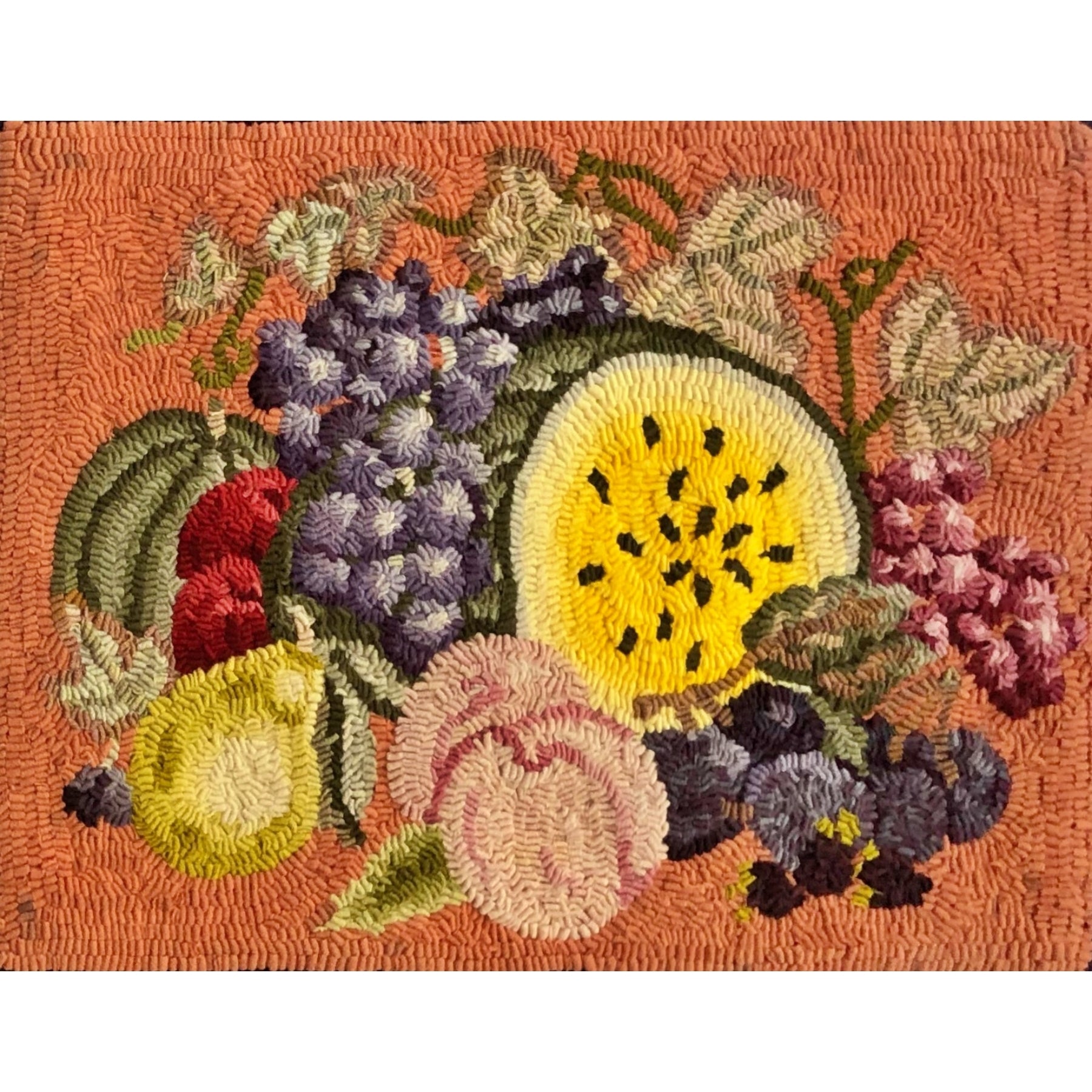 Autumn Fruit, rug hooked by Maddy Fraioli
