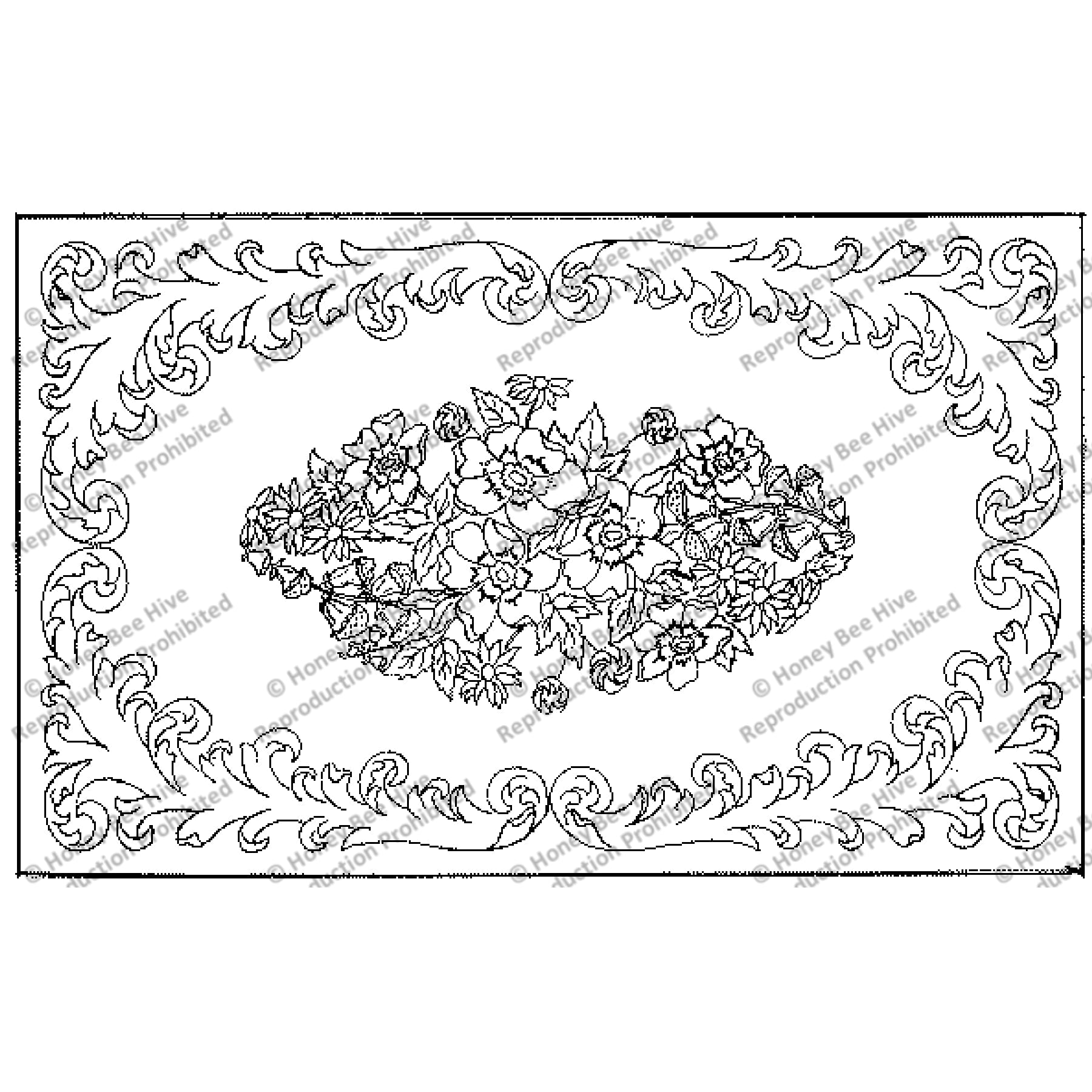 Anemone Scroll, rug hooking pattern