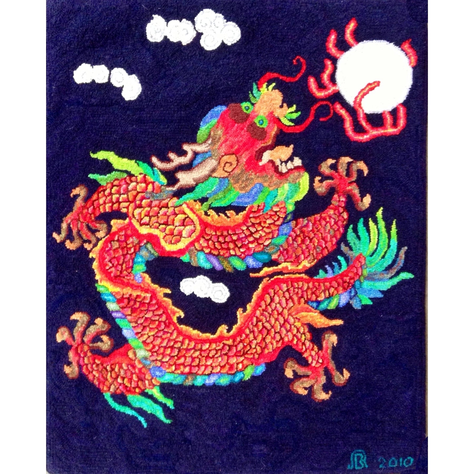 Manchu Dragon, rug hooked by Benita Raleigh