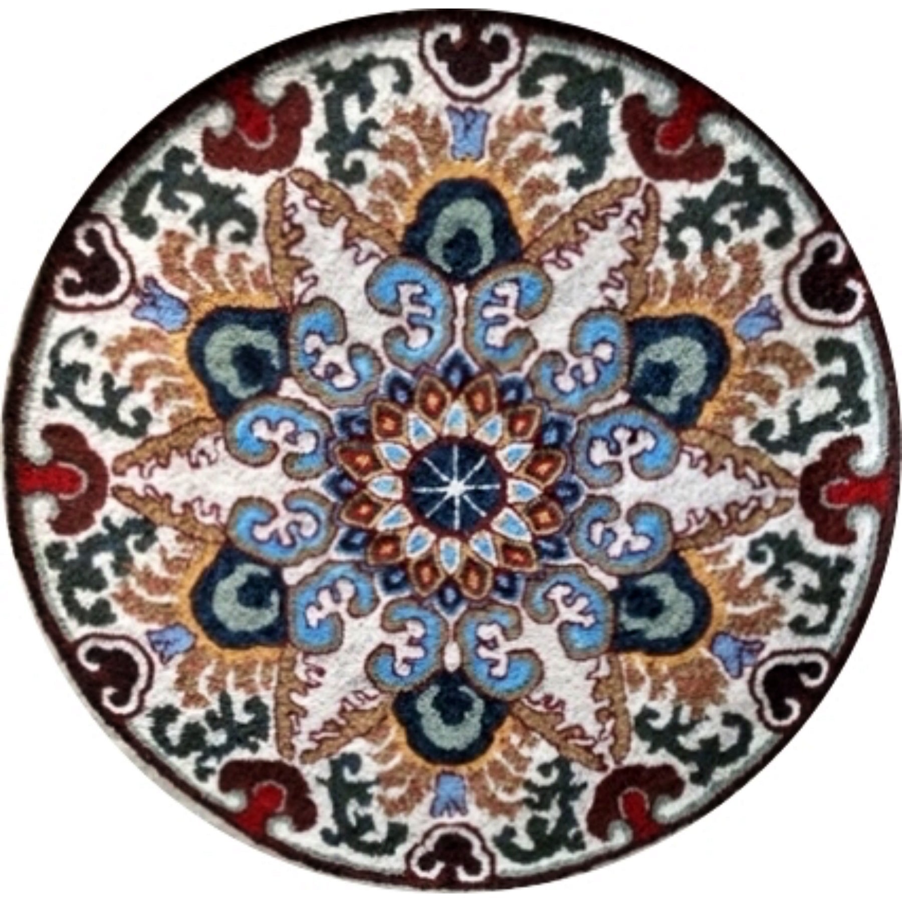 Chinese Rondel, rug hooked by Paula Gebo