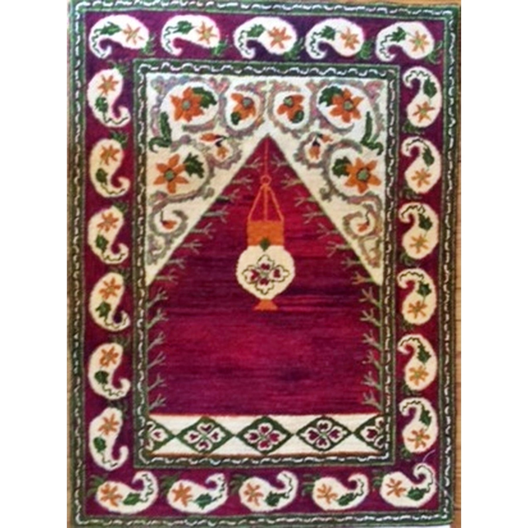 Persian Prayer Rug, rug hooked by Karen Guffey