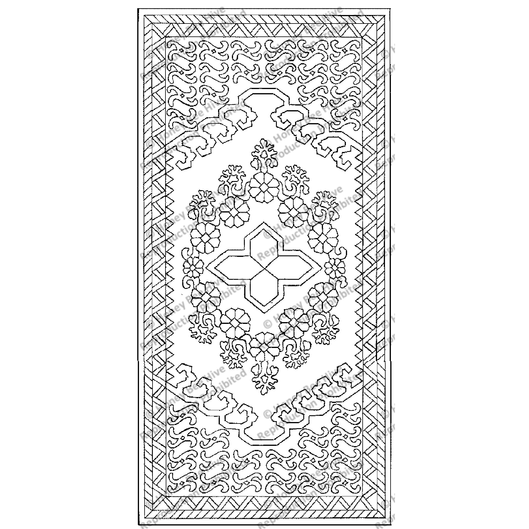 Ghiordes Center, rug hooking pattern