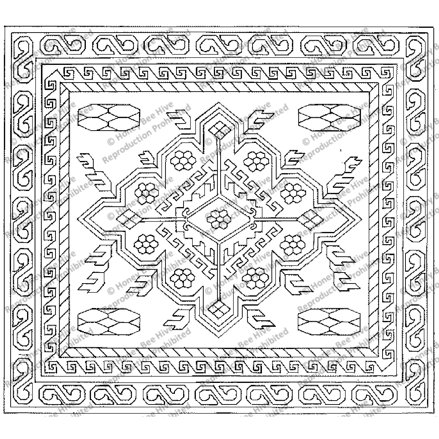 Soumac Single Medallion, rug hooking pattern