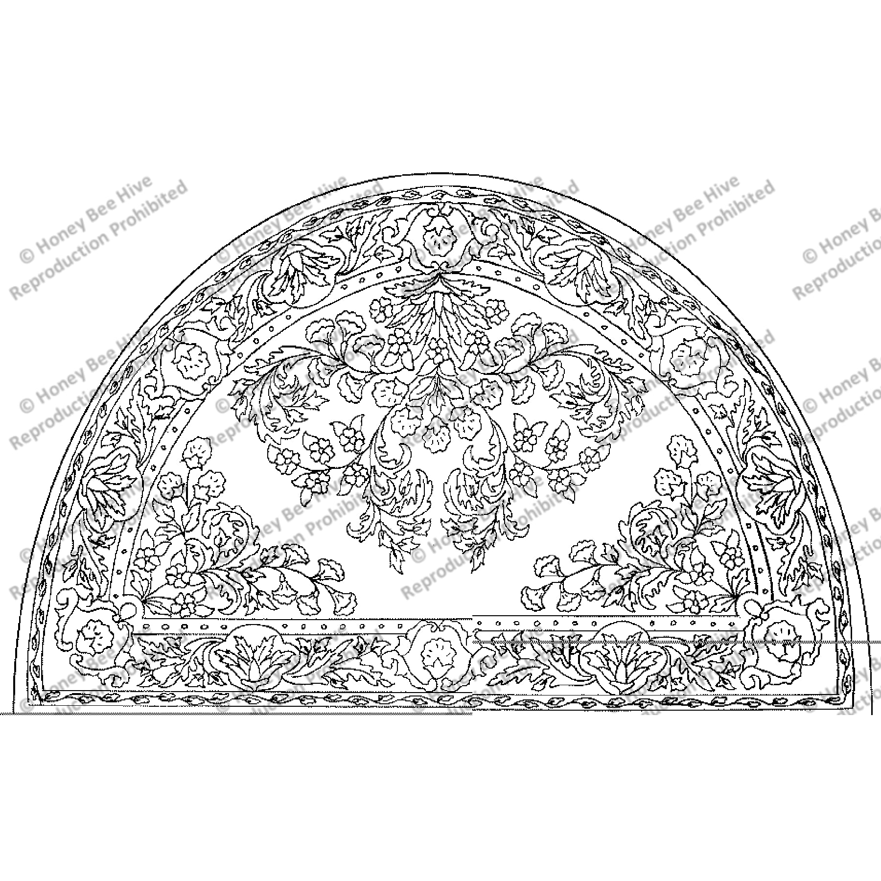 Kashan Half Round, rug hooking pattern