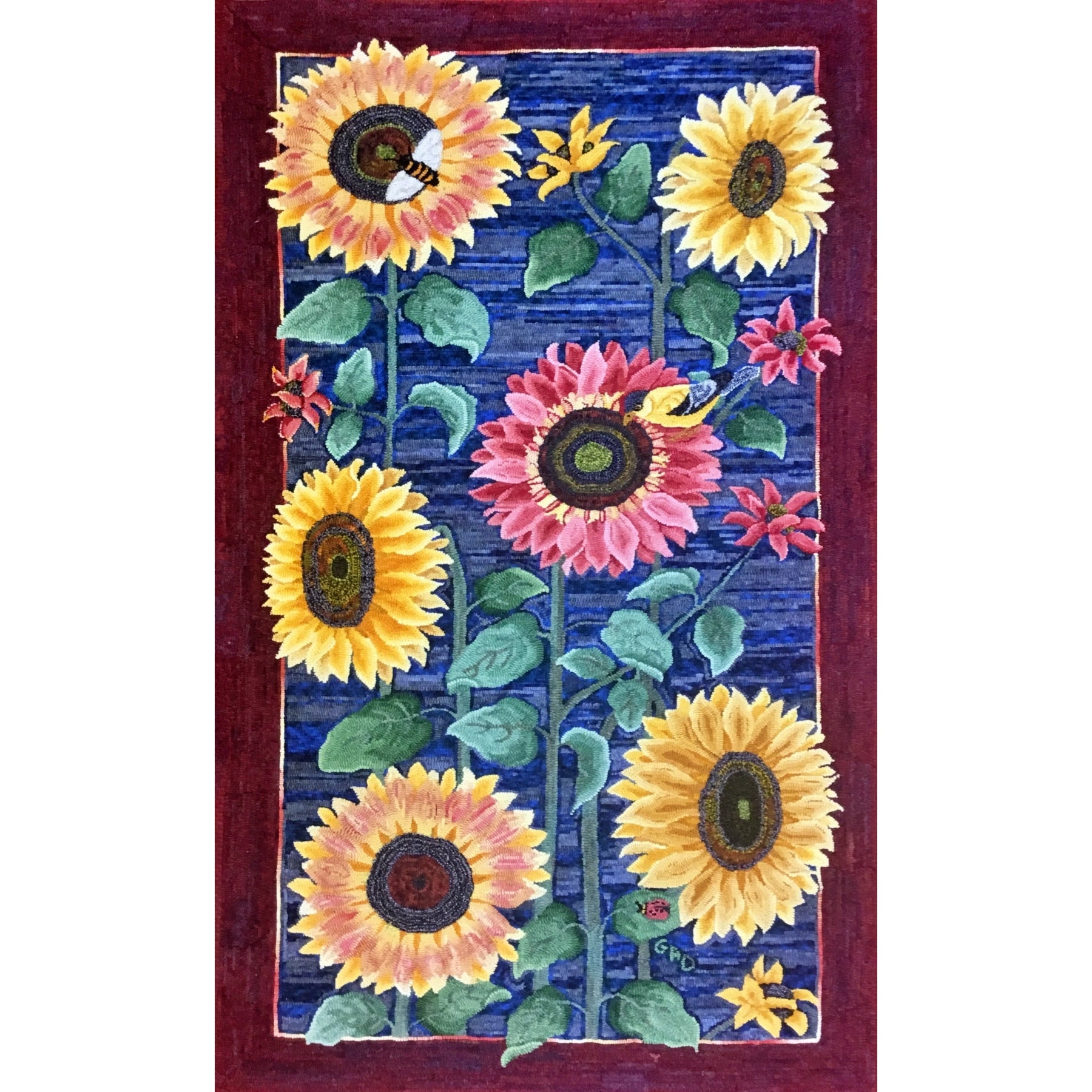 Sunflowers, rug hooked by Gail Dufresne