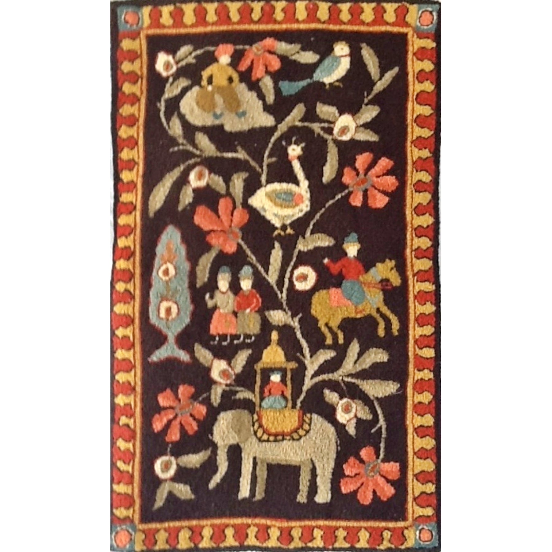 Mini-Kashani, rug hooked by Dorothy Brown