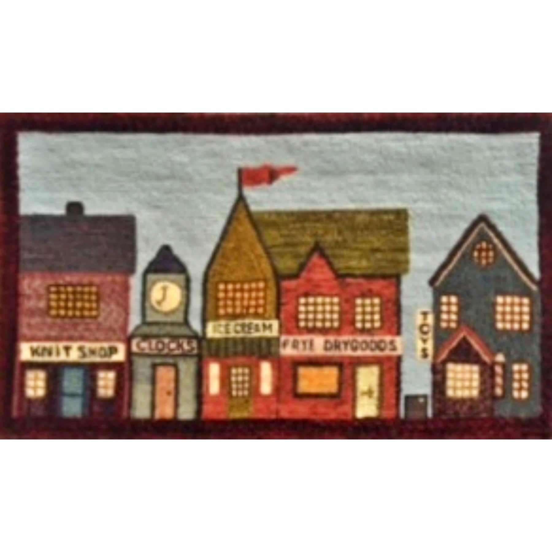 Hometown USA, rug hooked by Mary Williamson & Sandy Meyers