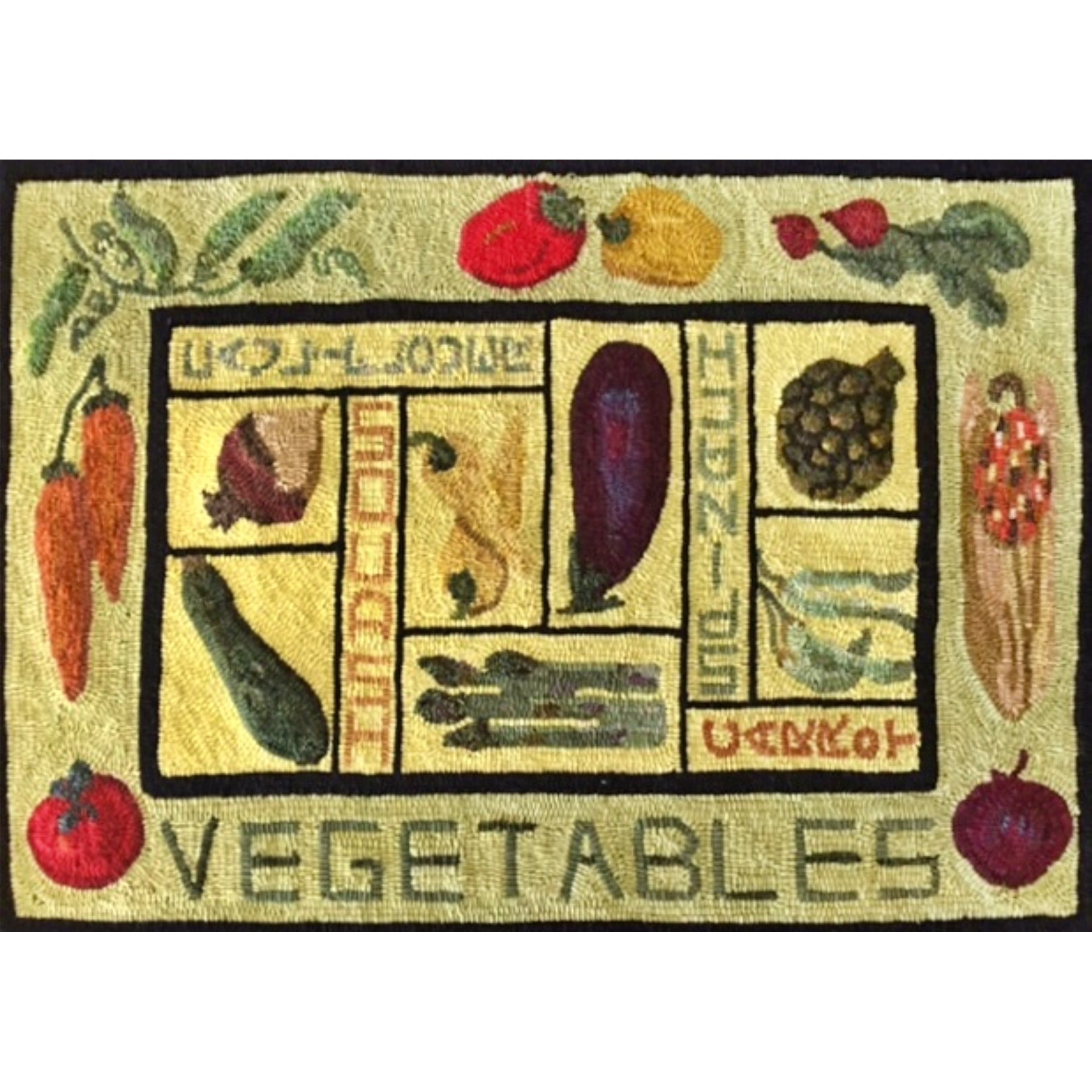 Veggies, rug hooked by Donna Zinnecker