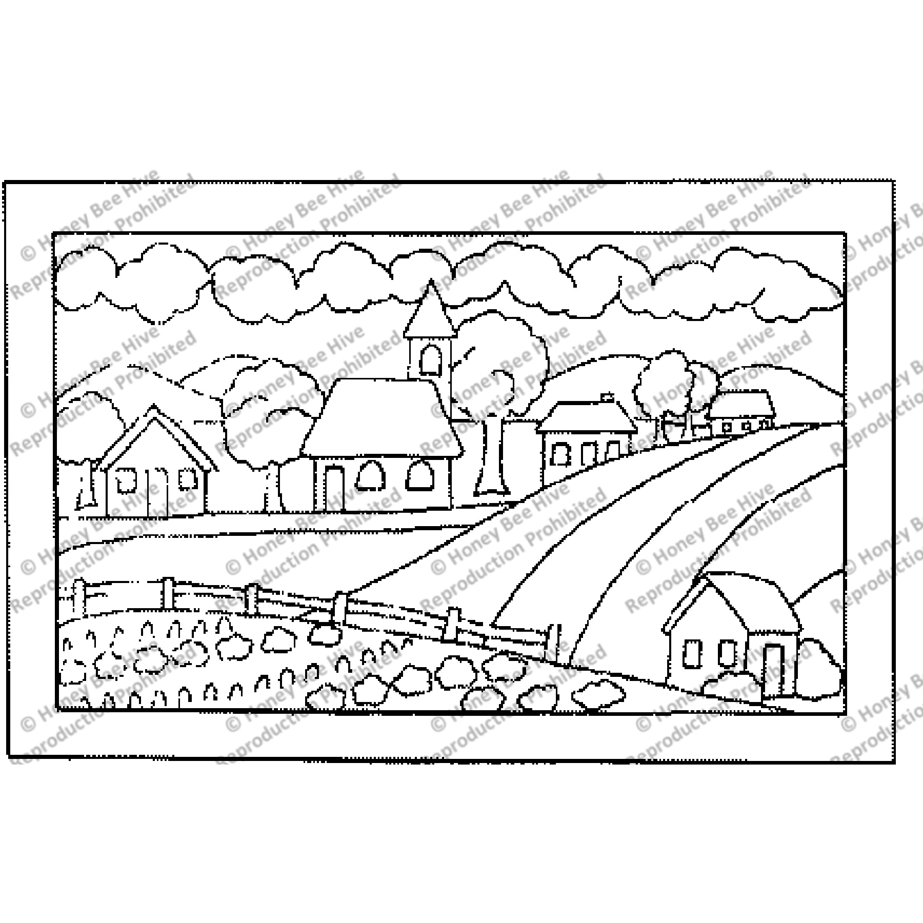 A Country Village, rug hooking pattern