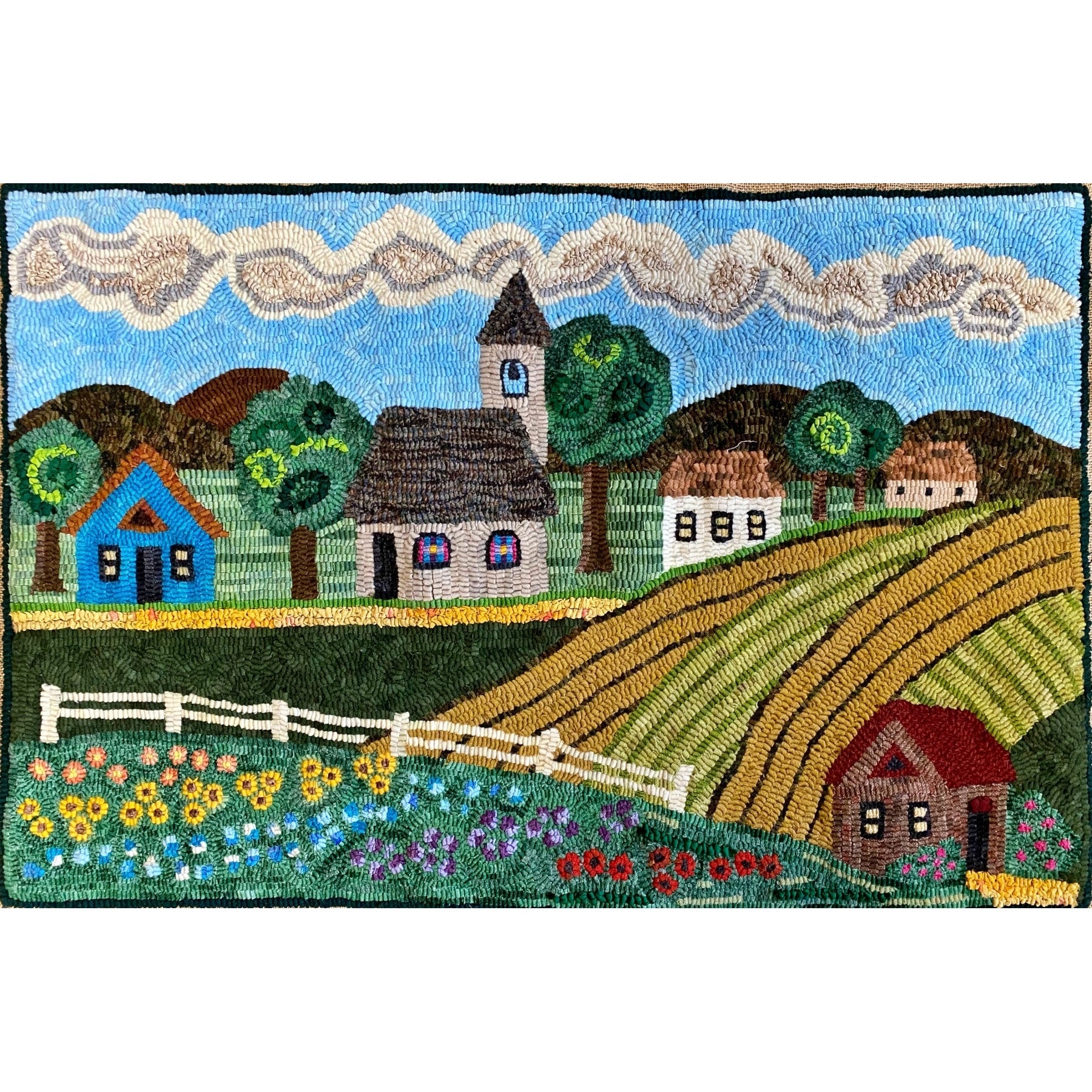 A Country Village, rug hooked by Svetlana Spencer
