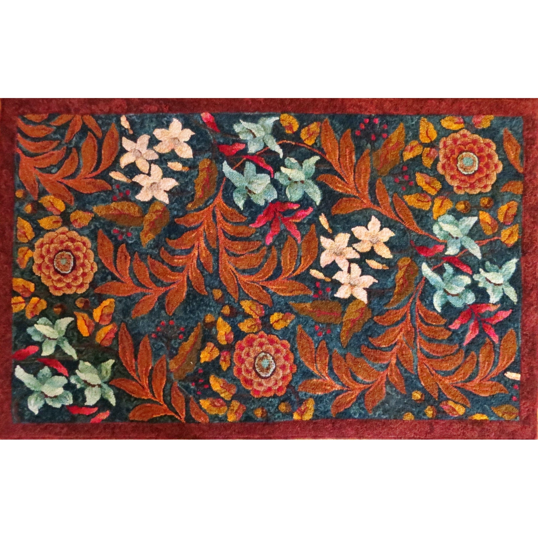 Larkspur Chintz, rug hooked by Juliana Kapusta