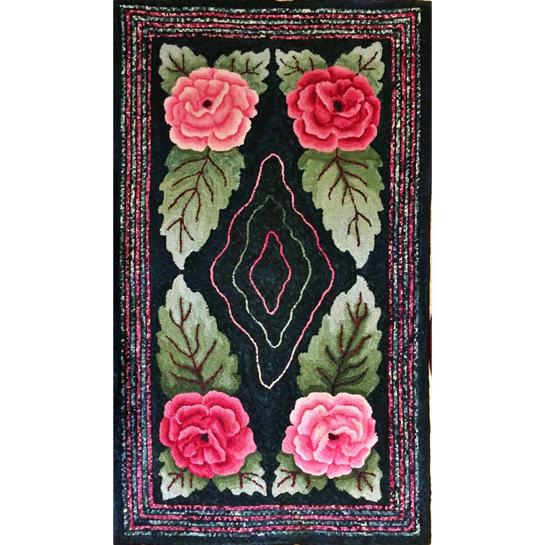 Reunion Roses, rug hooked by Alma Coia