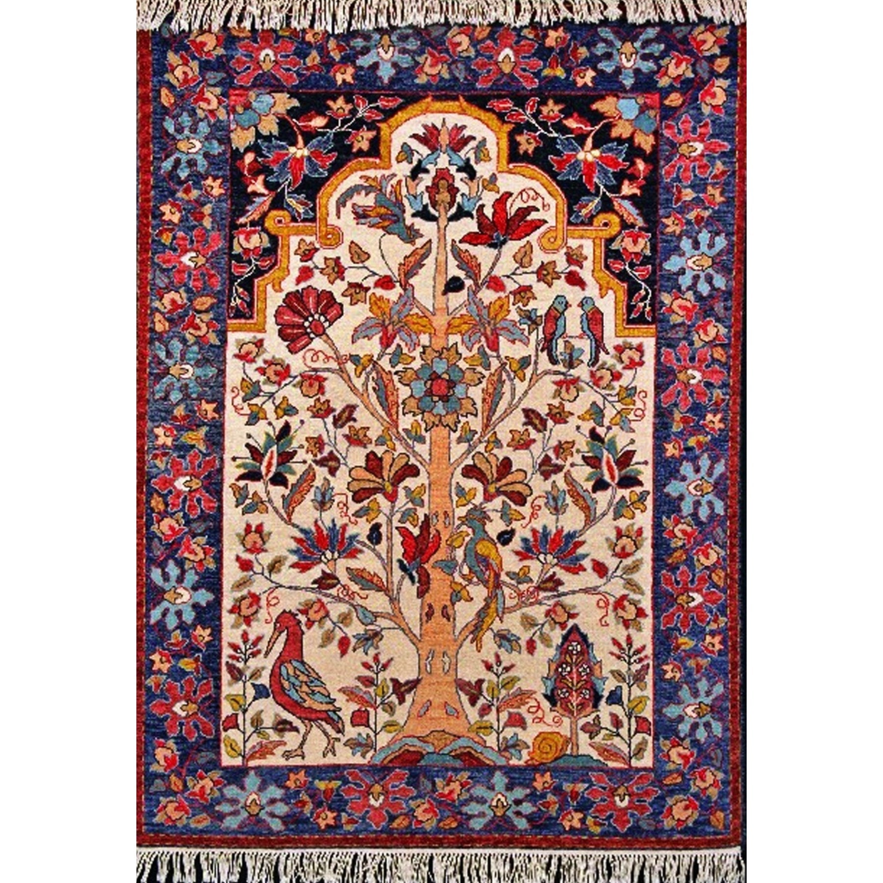 Birds Of Sarouk, rug hooked by Elizabeth Marino