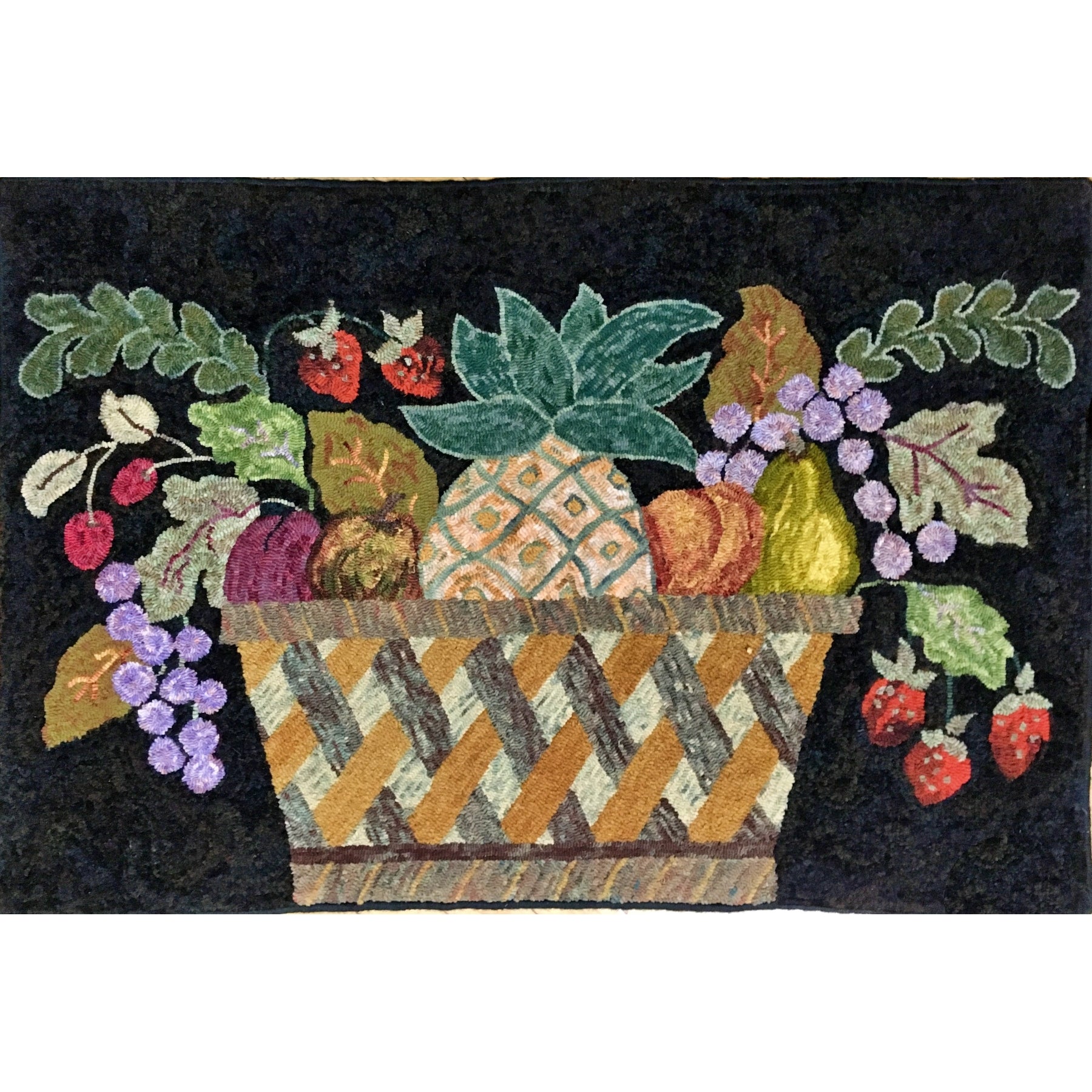 Caswell Fruit Basket, rug hooked by Dawn Hebert