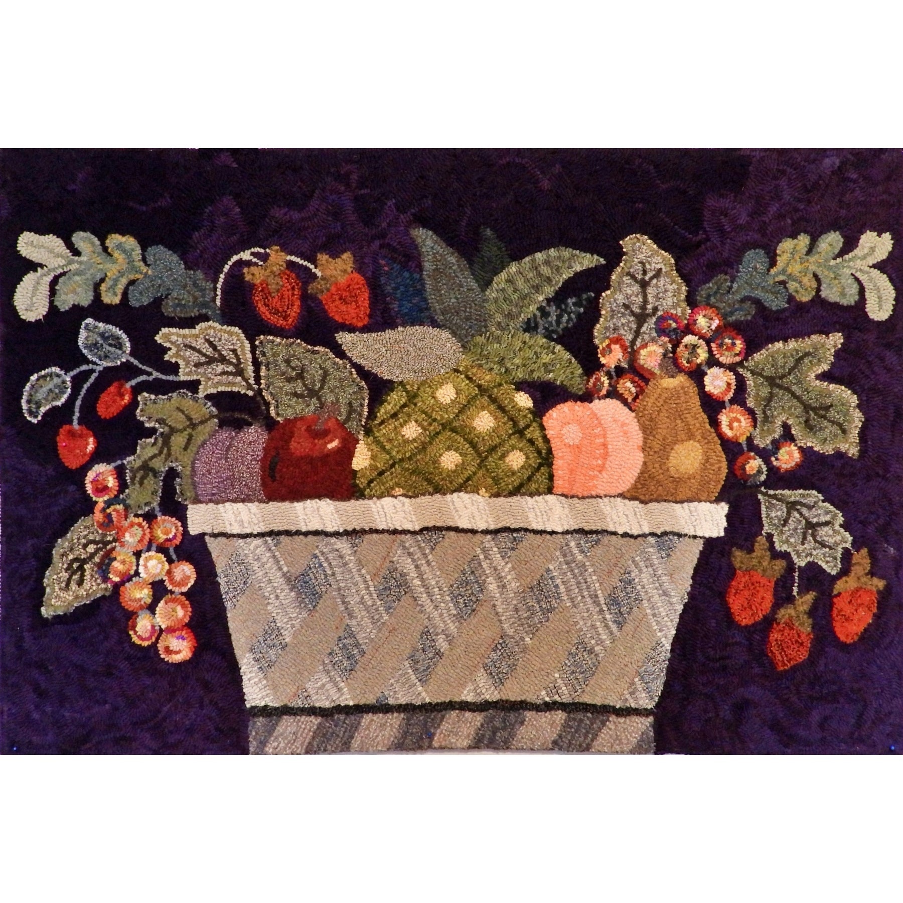 Caswell Fruit Basket, rug hooked by Sondra Kellar